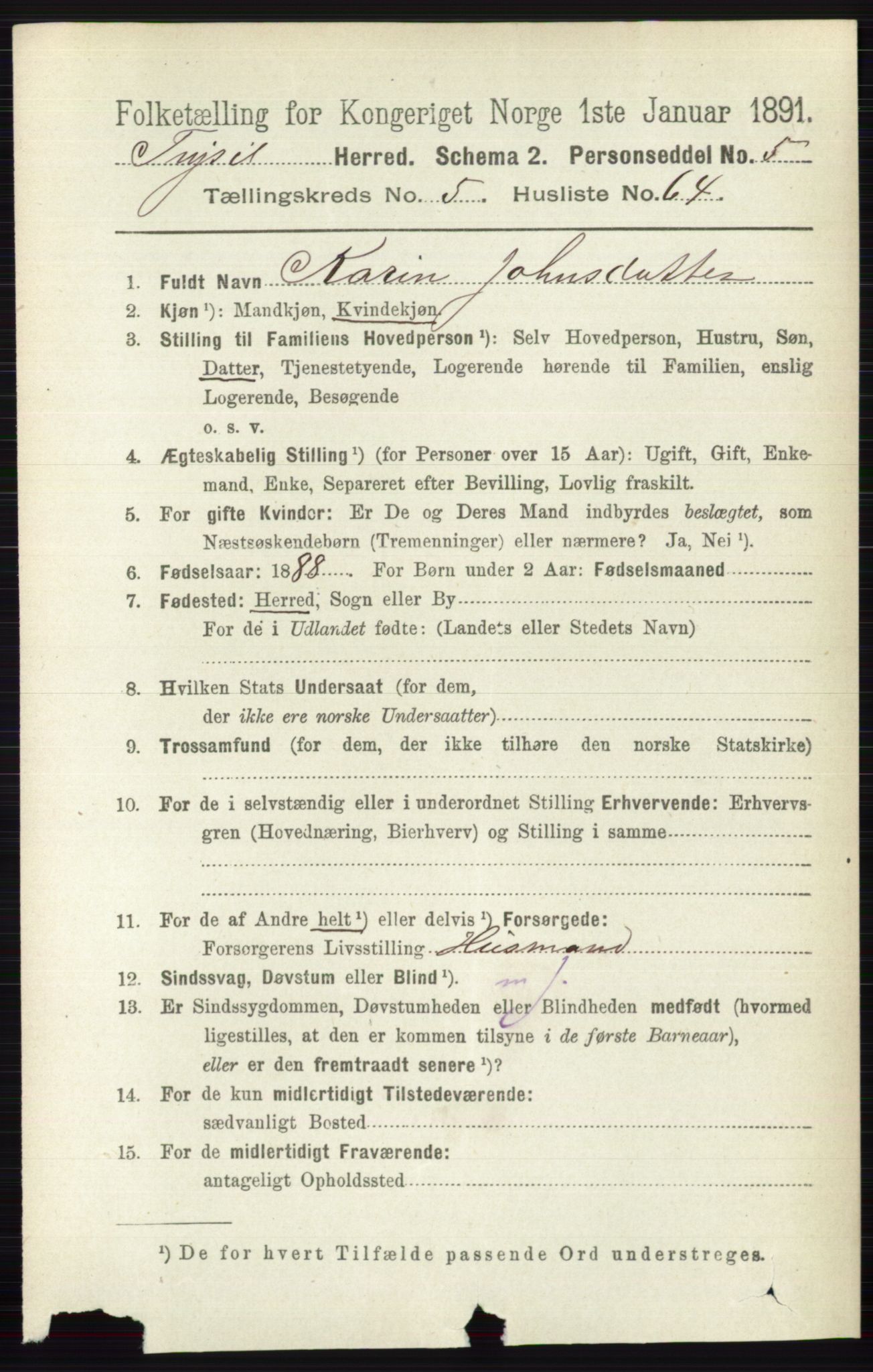 RA, 1891 census for 0428 Trysil, 1891, p. 2730