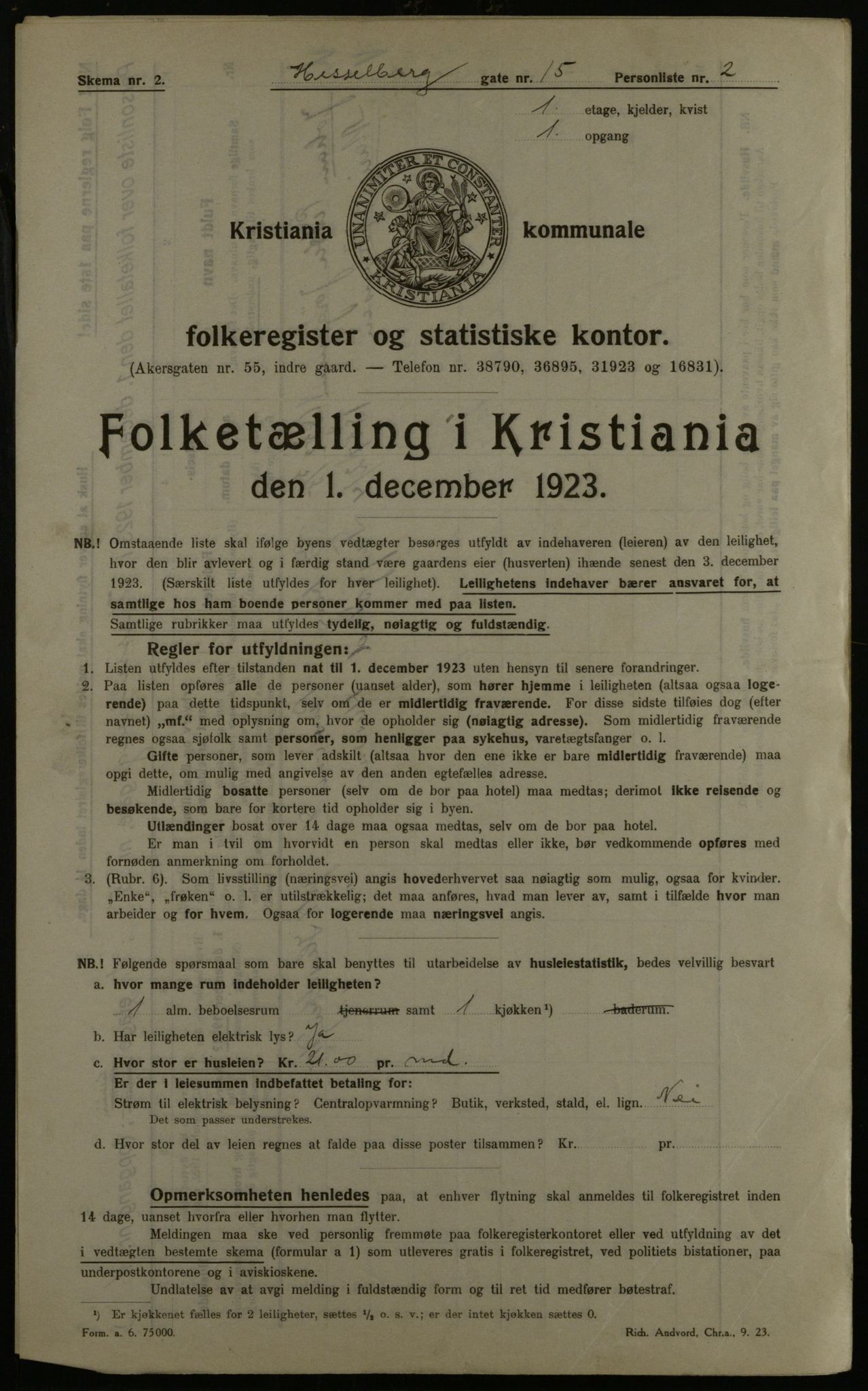 OBA, Municipal Census 1923 for Kristiania, 1923, p. 44949