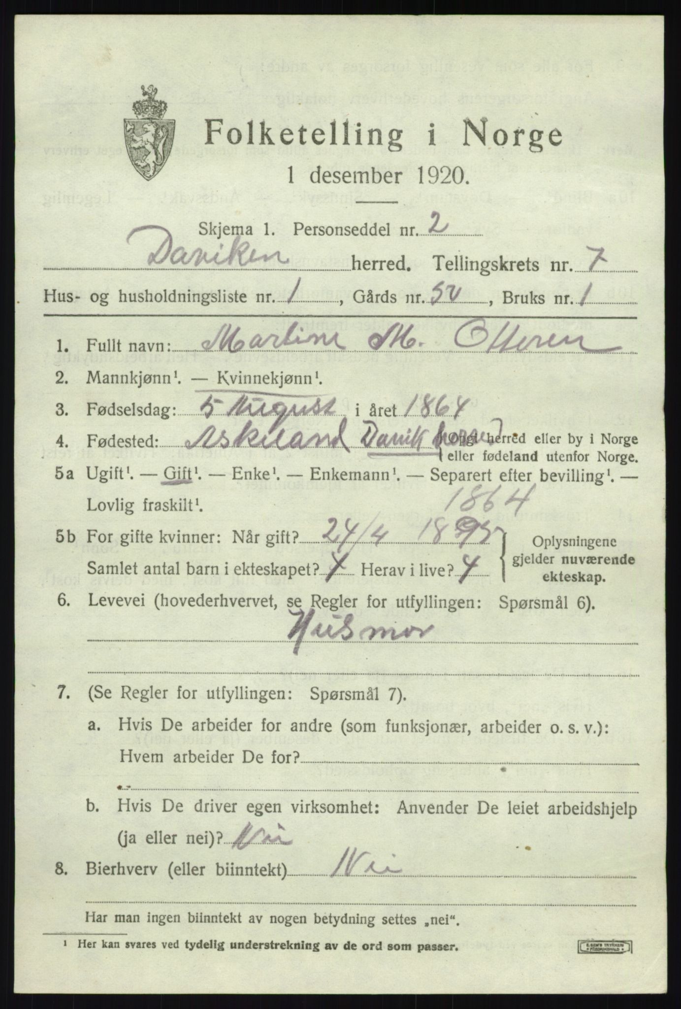 SAB, 1920 census for Davik, 1920, p. 4145