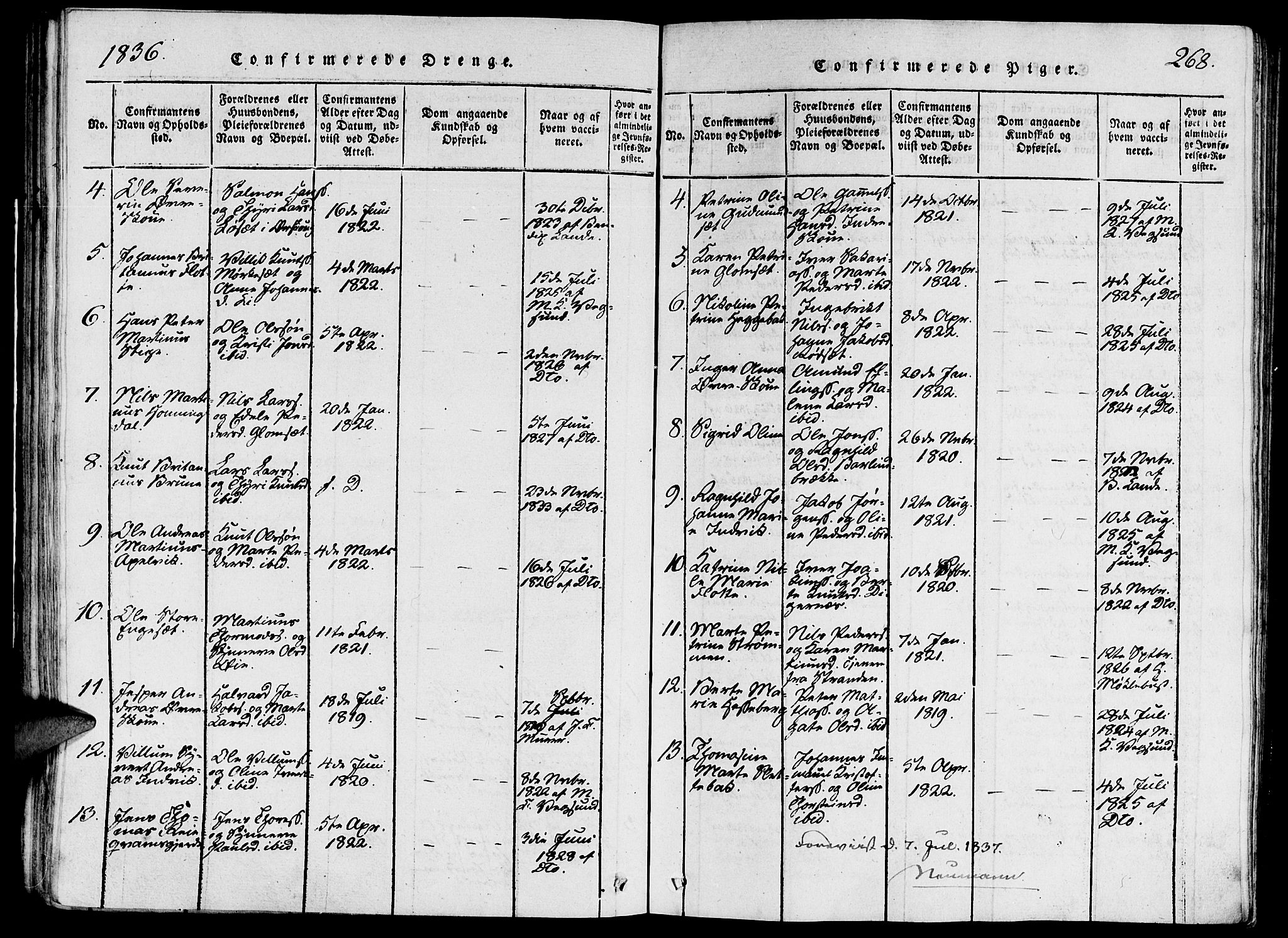 Ministerialprotokoller, klokkerbøker og fødselsregistre - Møre og Romsdal, SAT/A-1454/524/L0351: Parish register (official) no. 524A03, 1816-1838, p. 268