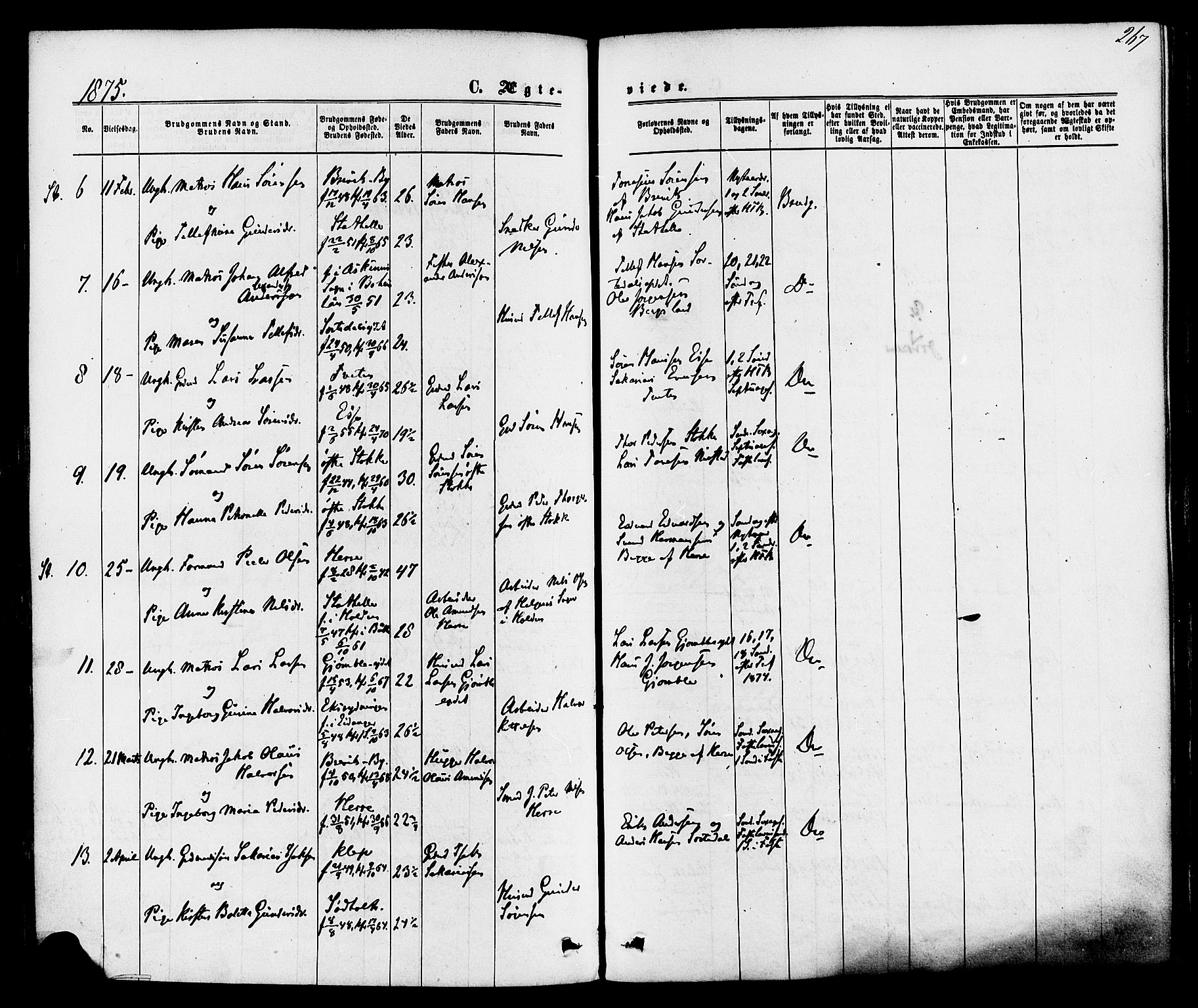 Bamble kirkebøker, AV/SAKO-A-253/F/Fa/L0006: Parish register (official) no. I 6, 1869-1877, p. 267