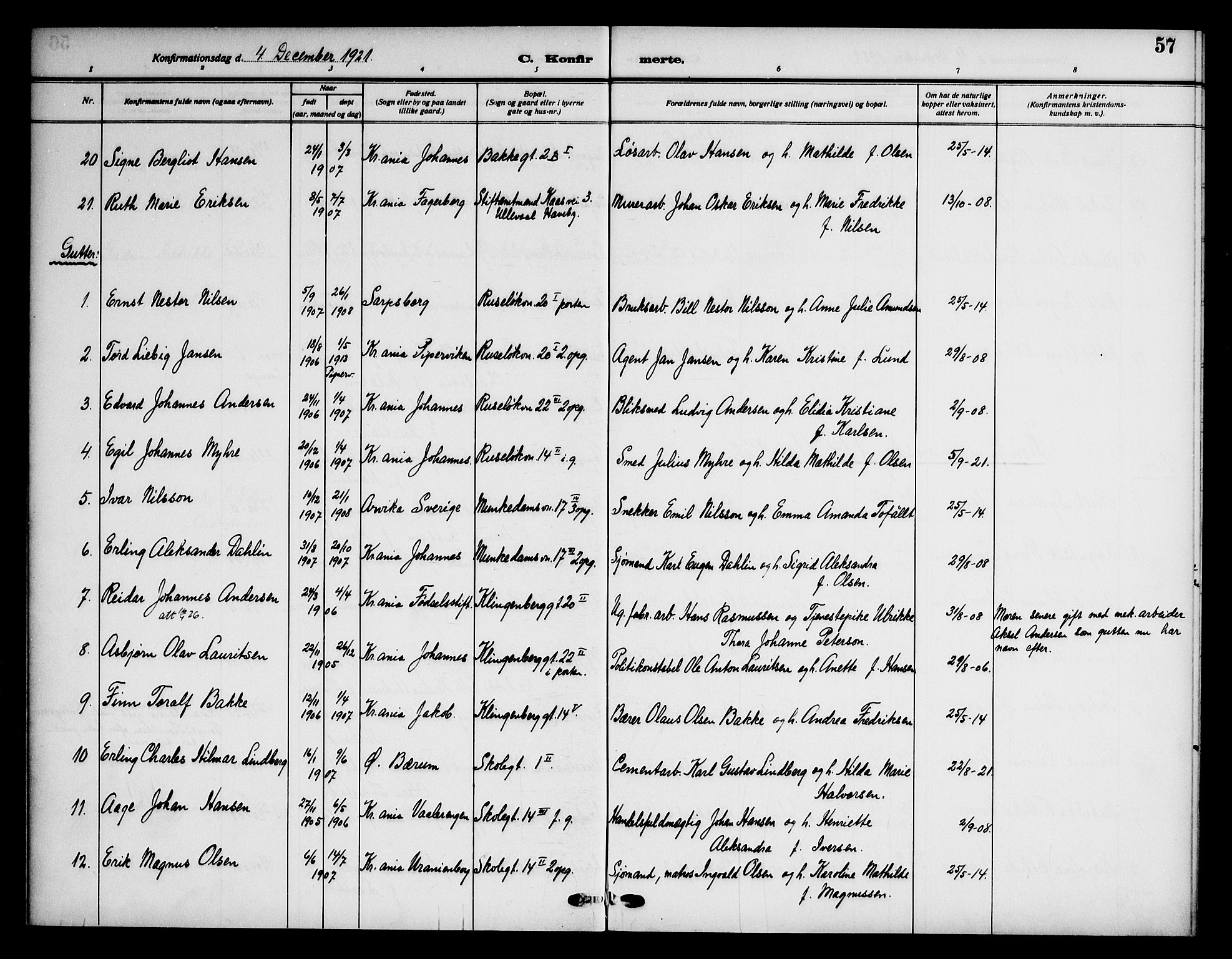 Piperviken prestekontor Kirkebøker, AV/SAO-A-10874/F/L0001: Parish register (official) no. 1, 1911-1958, p. 57
