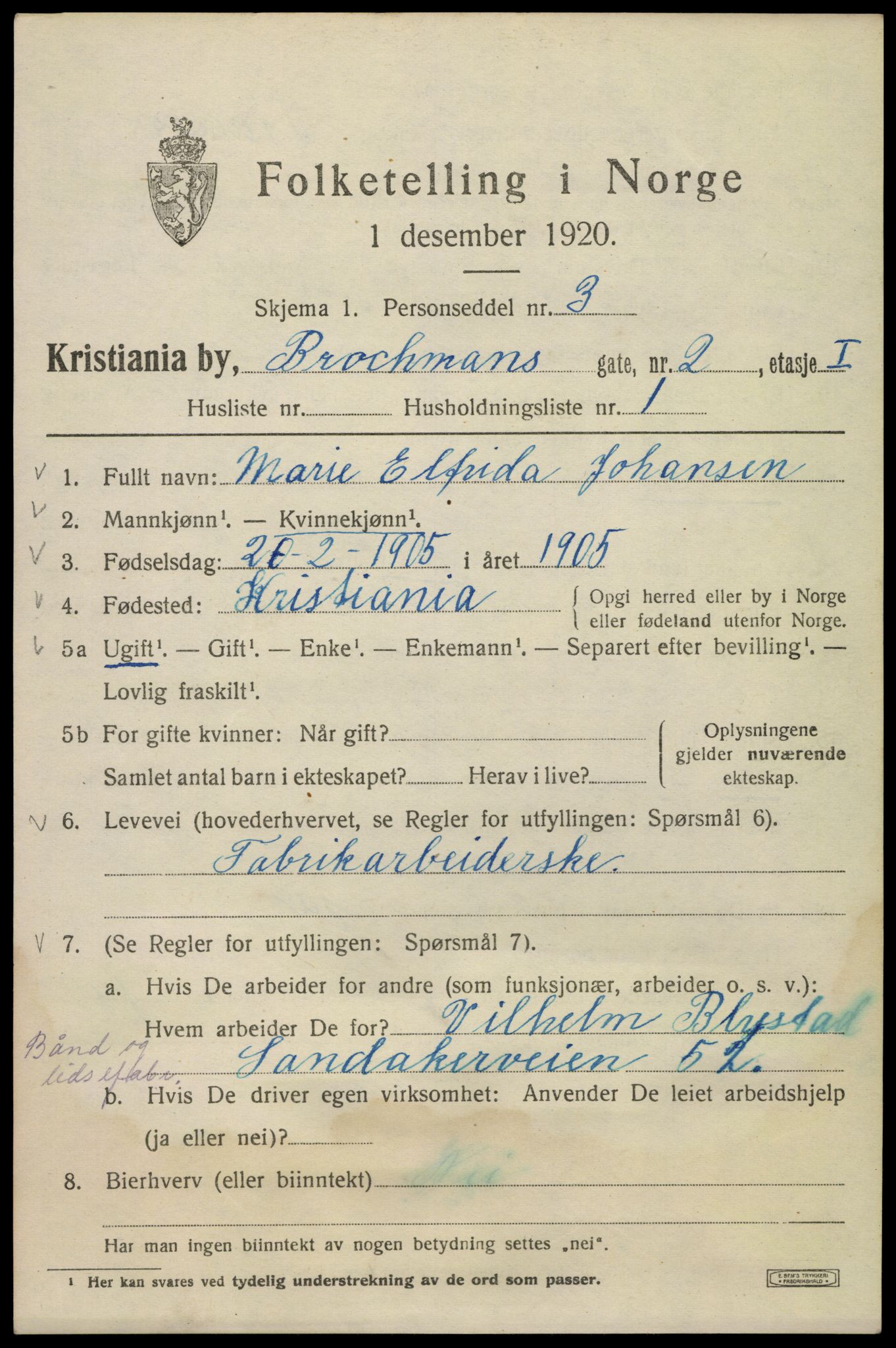 SAO, 1920 census for Kristiania, 1920, p. 174343