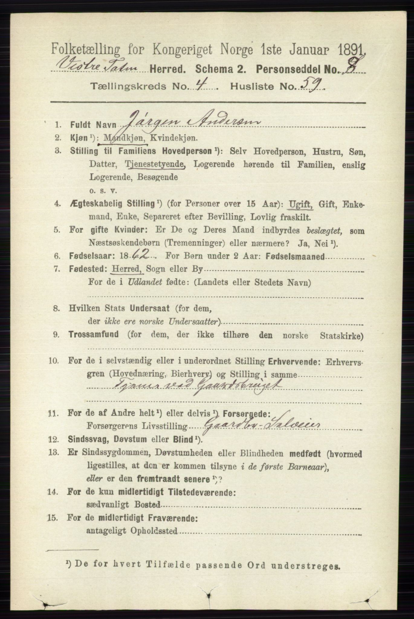 RA, 1891 census for 0529 Vestre Toten, 1891, p. 3071