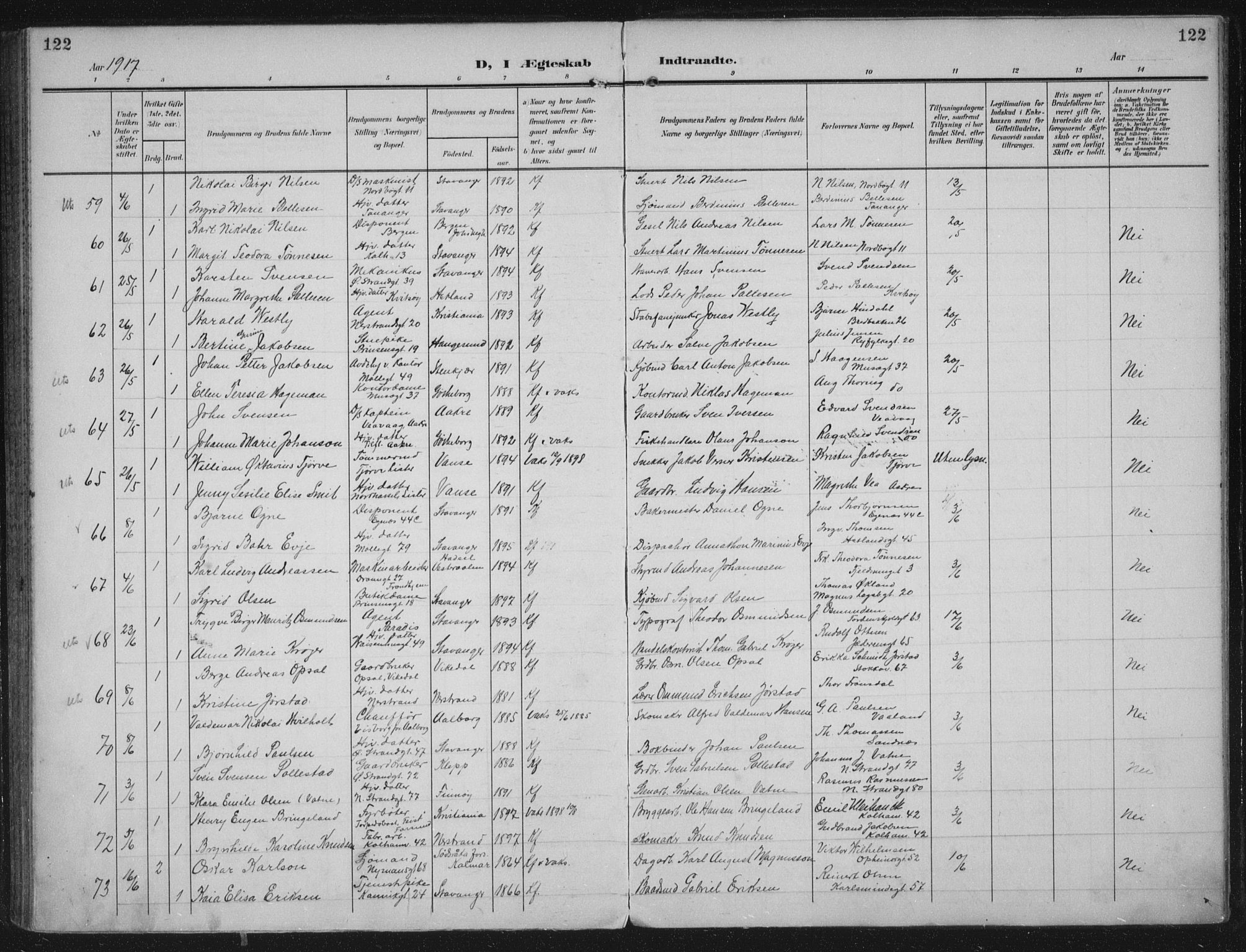 Domkirken sokneprestkontor, AV/SAST-A-101812/002/A/L0016: Parish register (official) no. A 33, 1905-1922, p. 122