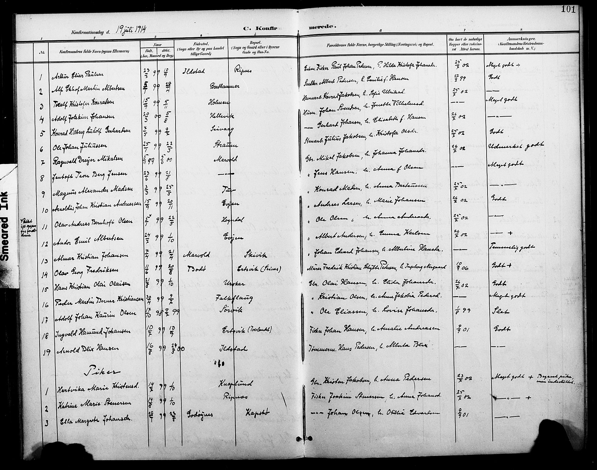 Ministerialprotokoller, klokkerbøker og fødselsregistre - Nordland, SAT/A-1459/804/L0088: Parish register (copy) no. 804C01, 1901-1917, p. 101