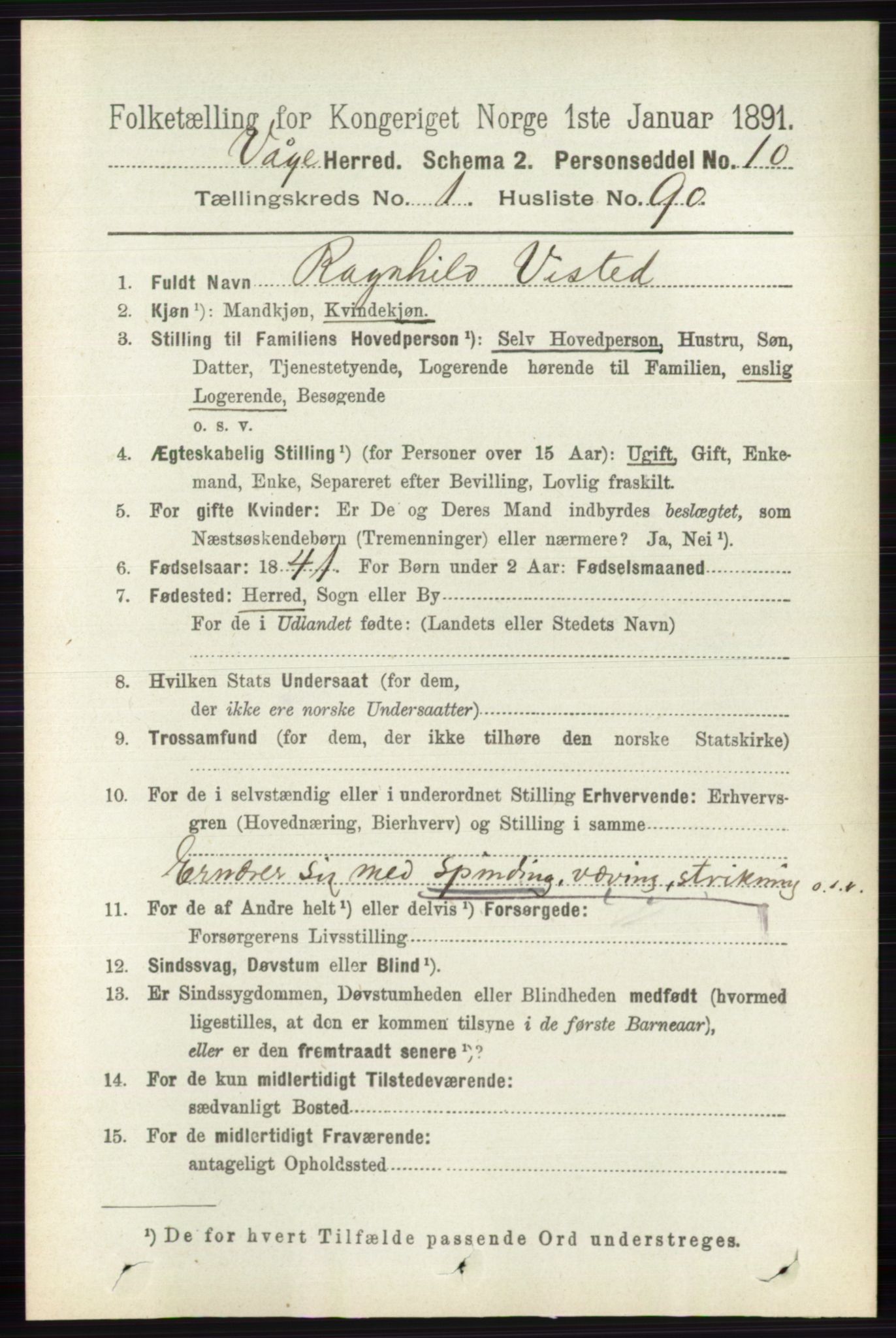 RA, 1891 census for 0515 Vågå, 1891, p. 727