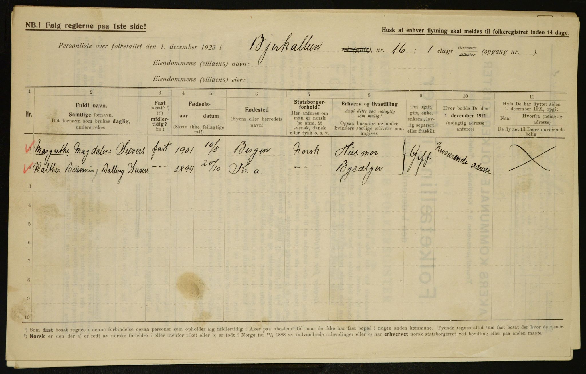 , Municipal Census 1923 for Aker, 1923, p. 7825