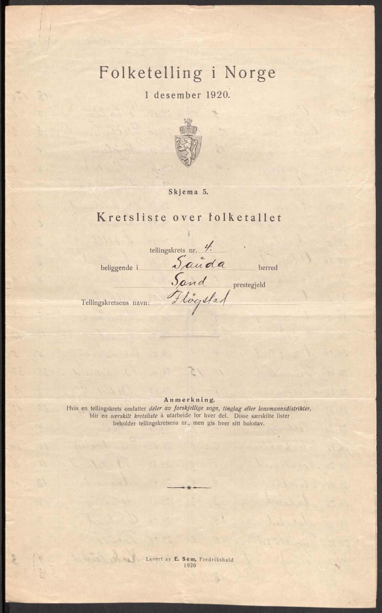 SAST, 1920 census for Sauda, 1920, p. 18