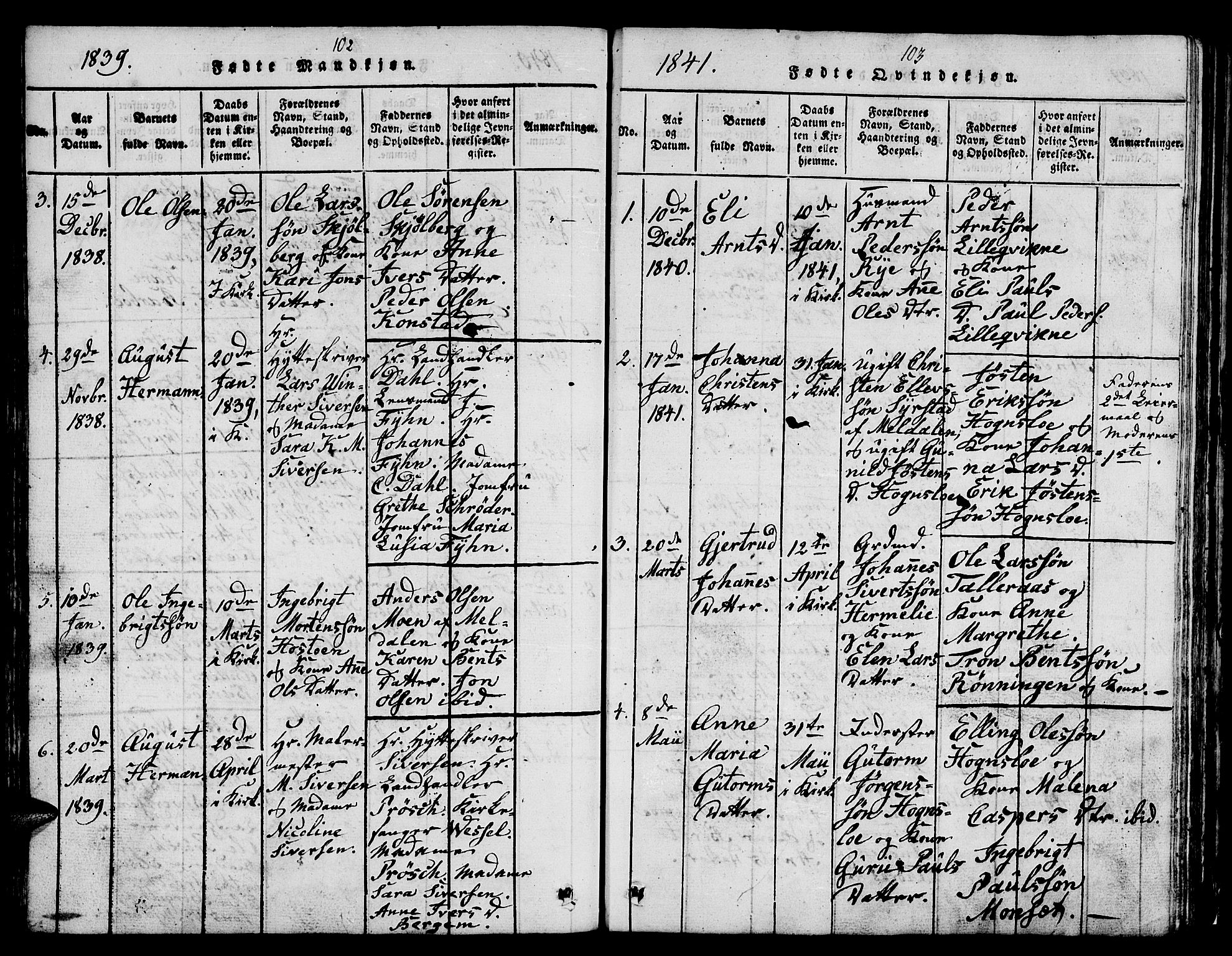 Ministerialprotokoller, klokkerbøker og fødselsregistre - Sør-Trøndelag, SAT/A-1456/671/L0842: Parish register (copy) no. 671C01, 1816-1867, p. 102-103