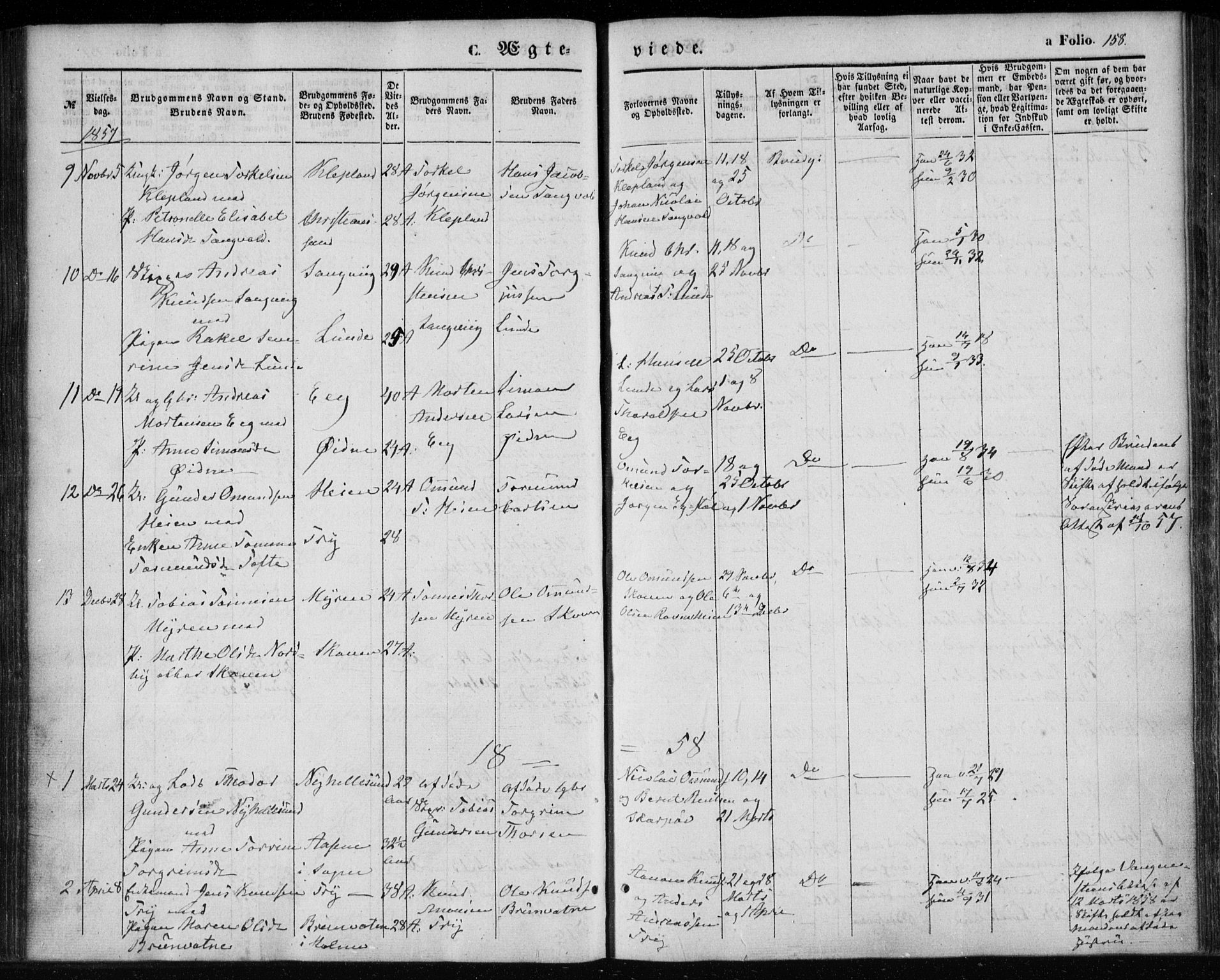 Søgne sokneprestkontor, SAK/1111-0037/F/Fa/Fab/L0010: Parish register (official) no. A 10, 1853-1869, p. 158