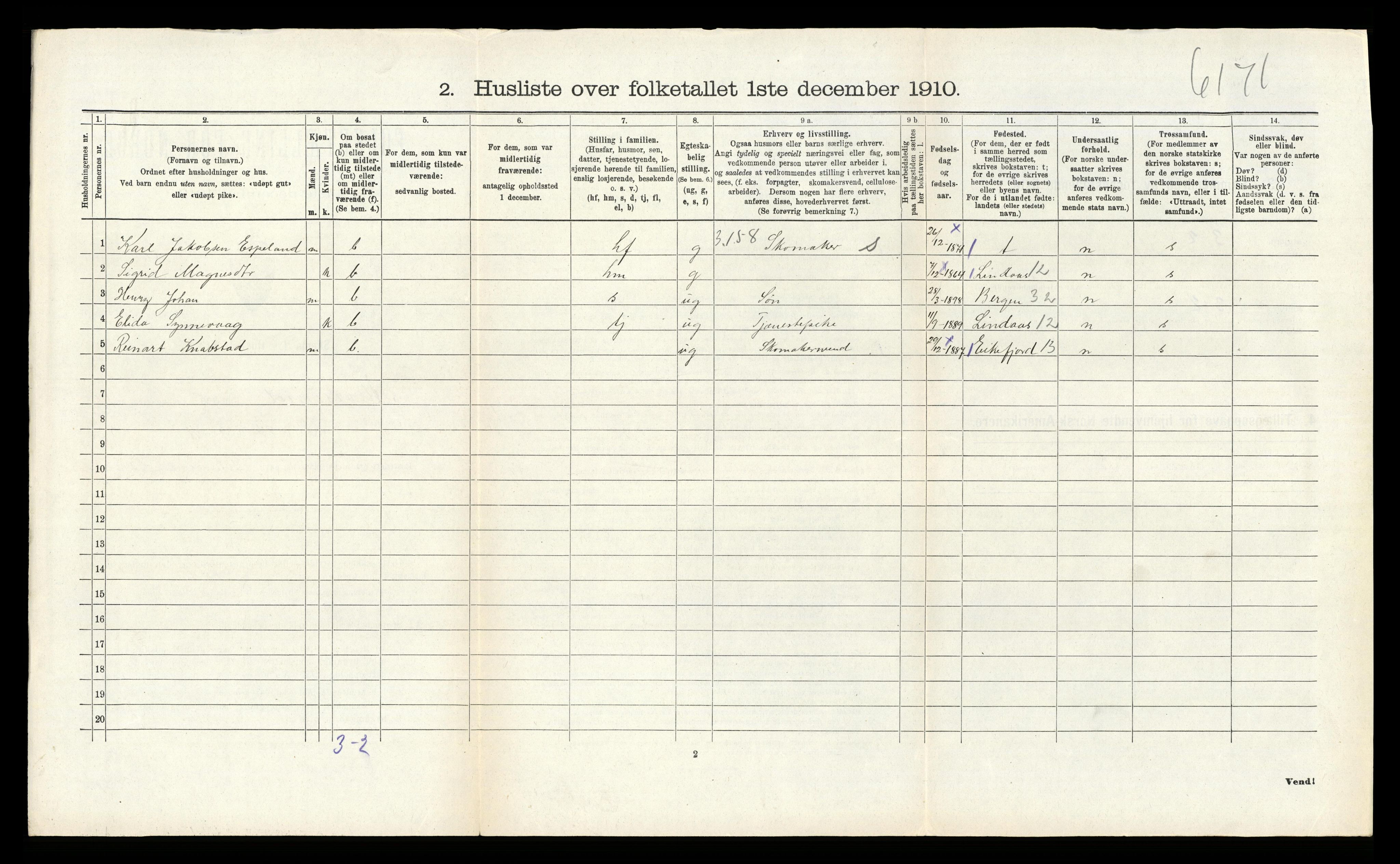 RA, 1910 census for Alversund, 1910, p. 1003