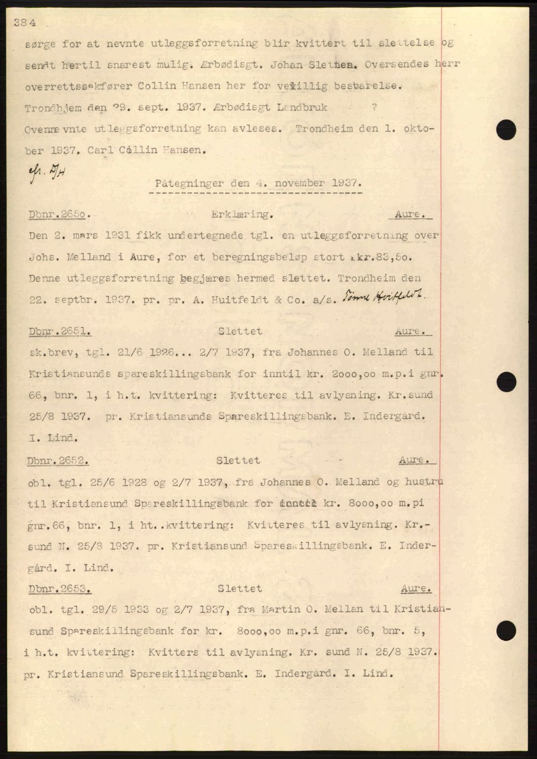 Nordmøre sorenskriveri, AV/SAT-A-4132/1/2/2Ca: Mortgage book no. C80, 1936-1939, Diary no: : 2650/1937