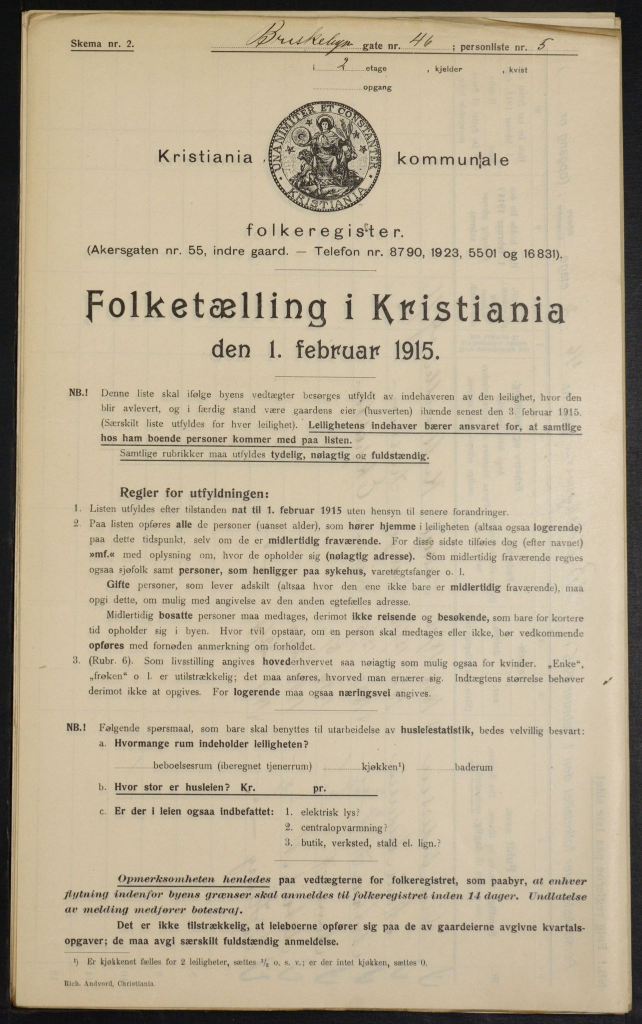 OBA, Municipal Census 1915 for Kristiania, 1915, p. 9549