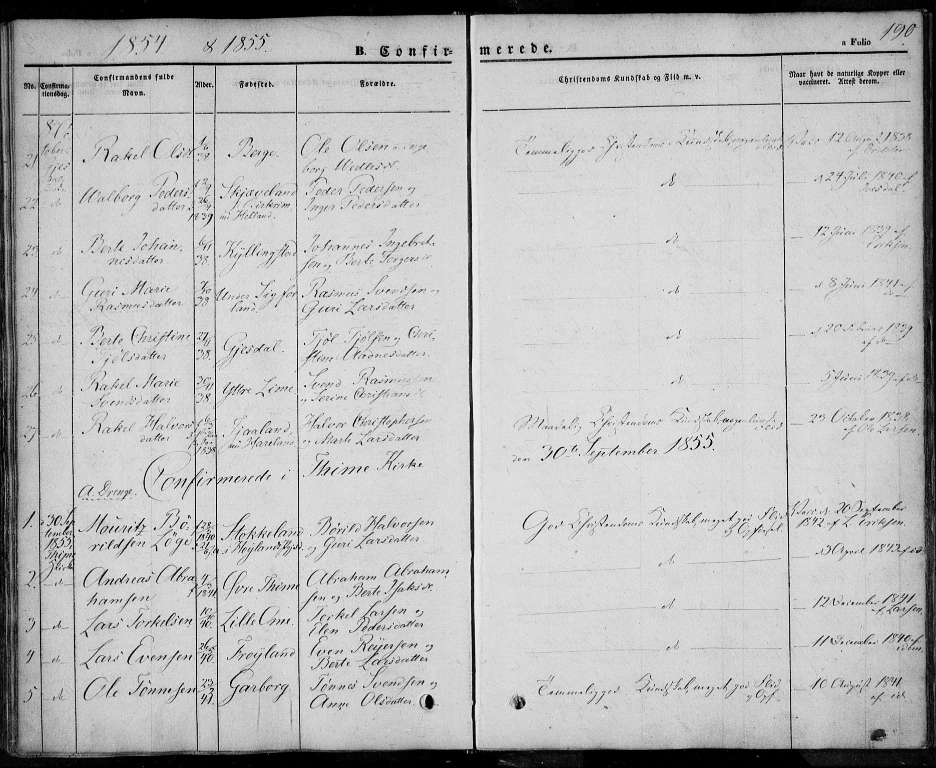 Lye sokneprestkontor, AV/SAST-A-101794/001/30BA/L0005: Parish register (official) no. A 5.1, 1842-1855, p. 190