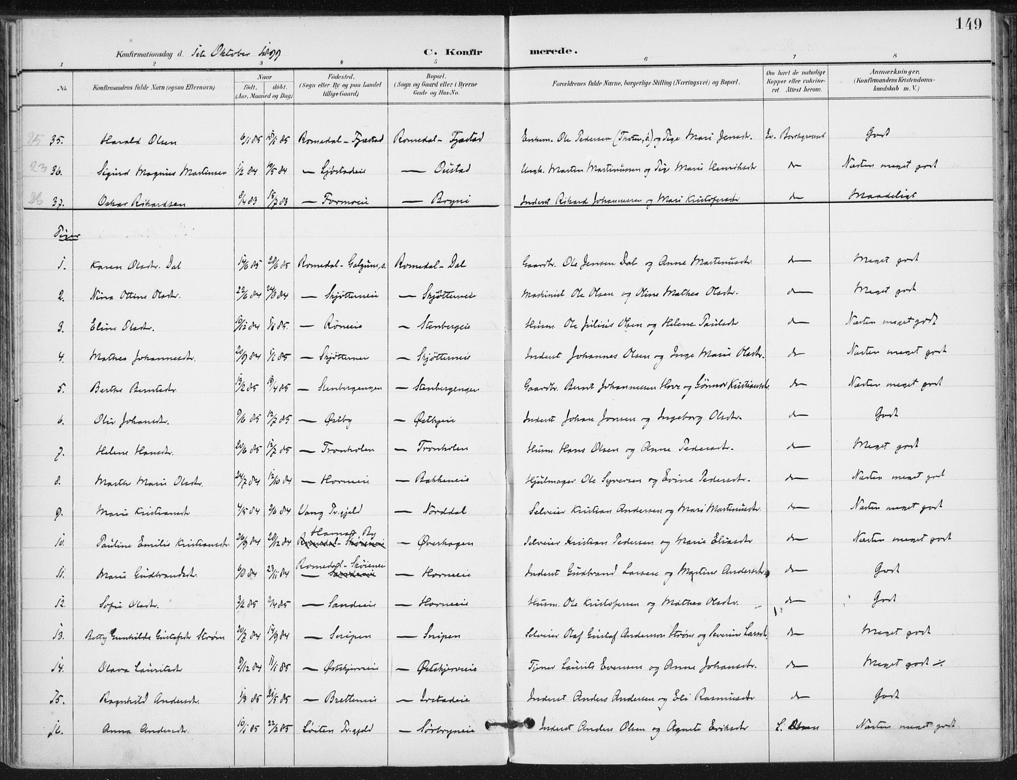 Romedal prestekontor, AV/SAH-PREST-004/K/L0011: Parish register (official) no. 11, 1896-1912, p. 149