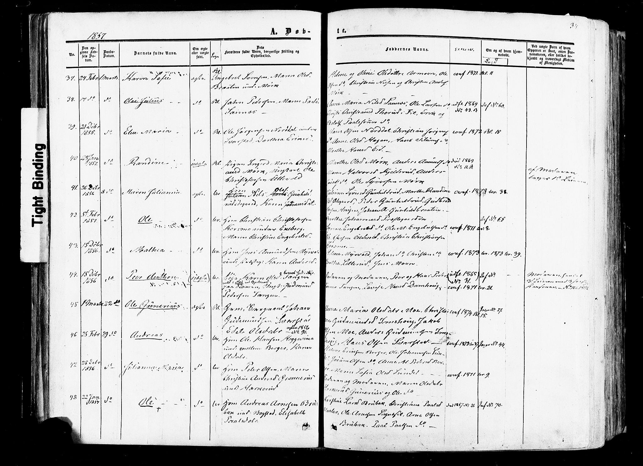 Aurskog prestekontor Kirkebøker, SAO/A-10304a/F/Fa/L0007: Parish register (official) no. I 7, 1854-1877, p. 34