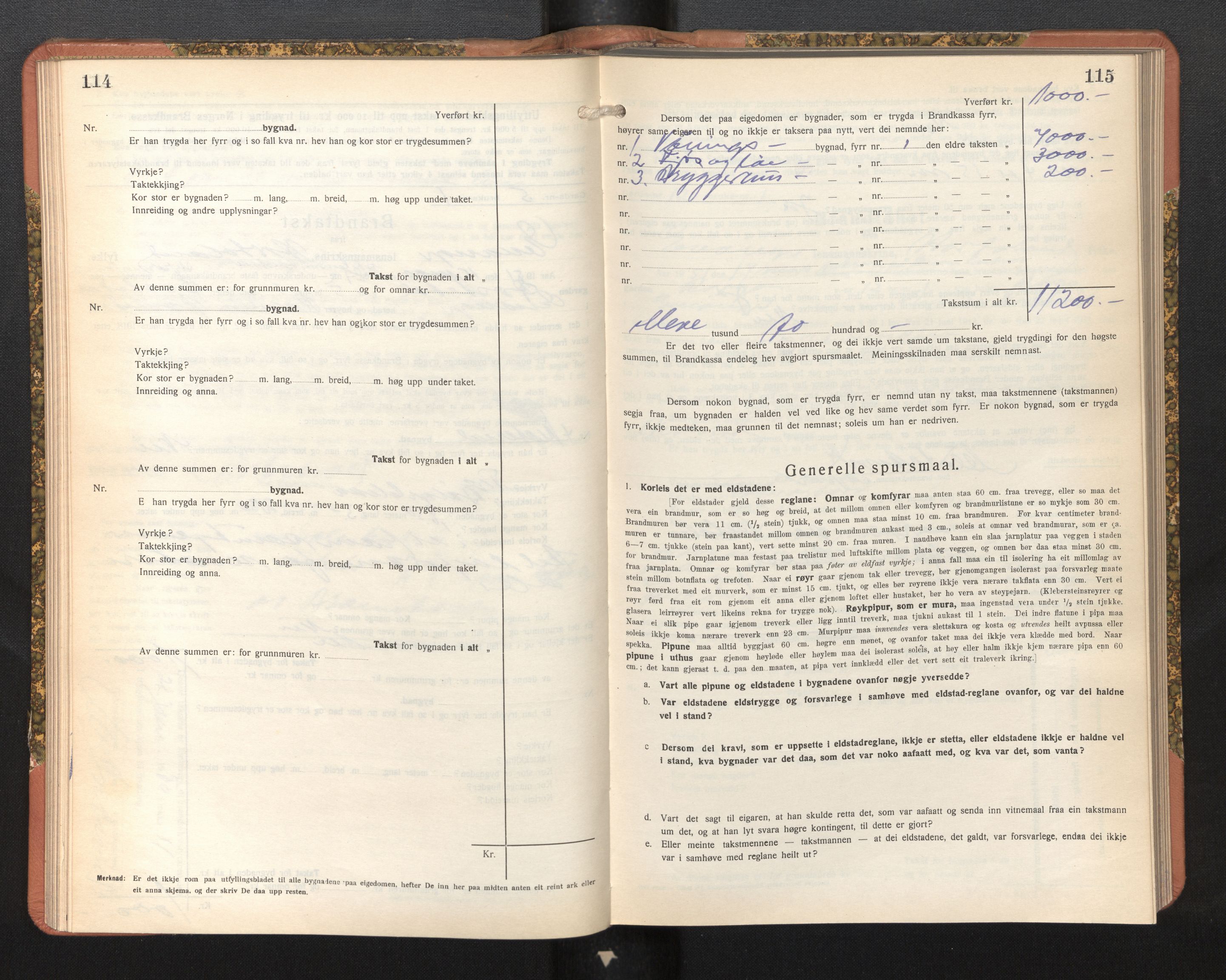 Lensmannen i Evanger, SAB/A-31701/0012/L0006: Branntakstprotokoll, skjematakst, 1936-1955, p. 114-115