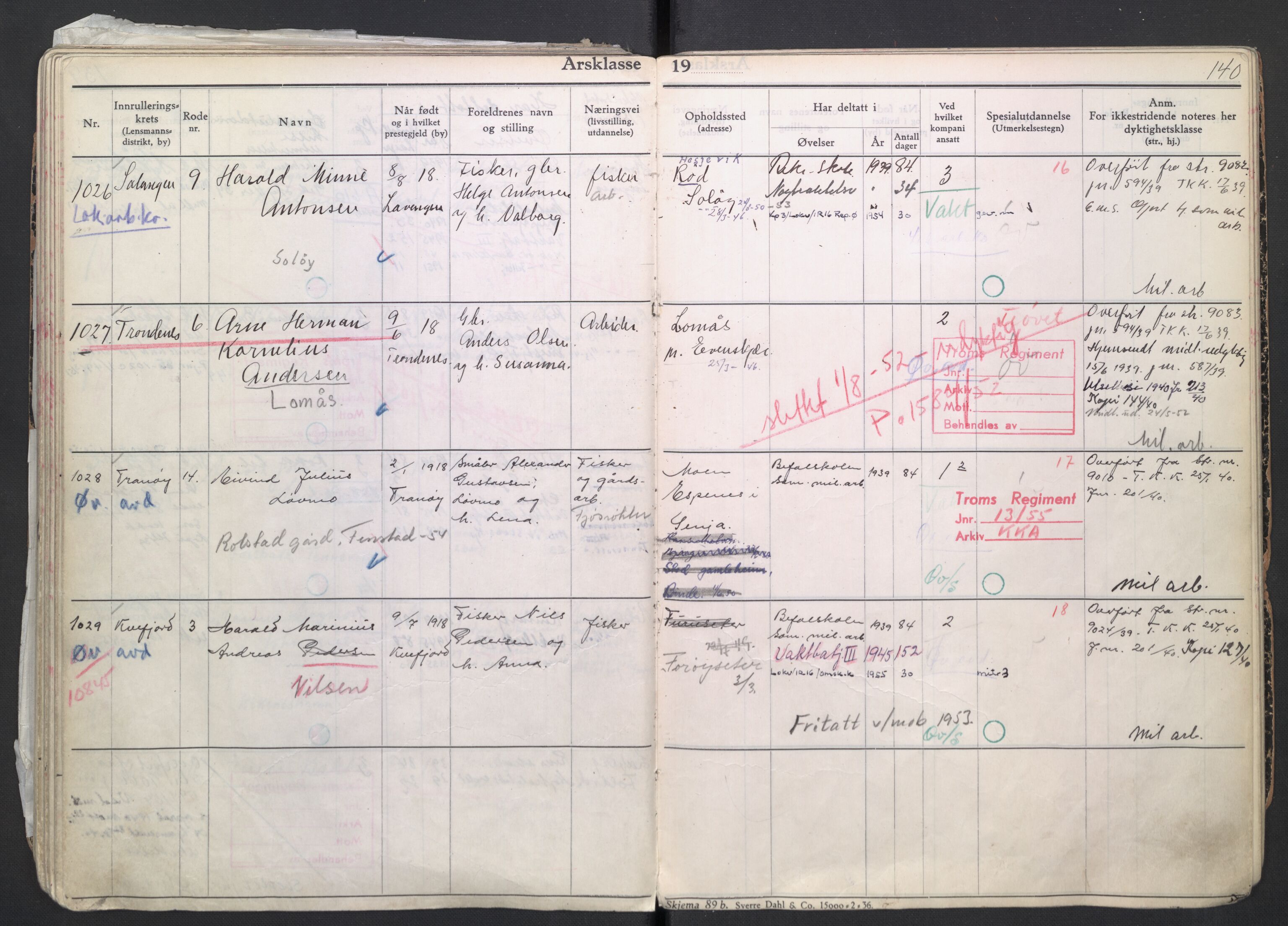 Forsvaret, Troms infanteriregiment nr. 16, AV/RA-RAFA-3146/P/Pa/L0007/0004: Ruller / Rulle for regimentets menige mannskaper, årsklasse 1939, 1939, p. 140