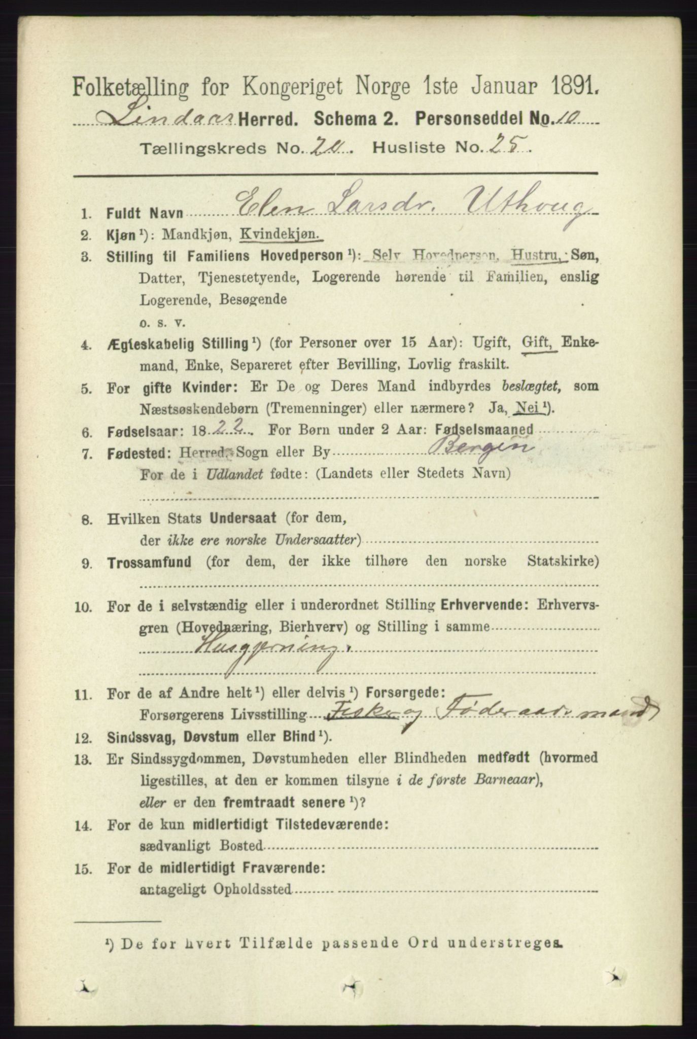 RA, 1891 census for 1263 Lindås, 1891, p. 7505