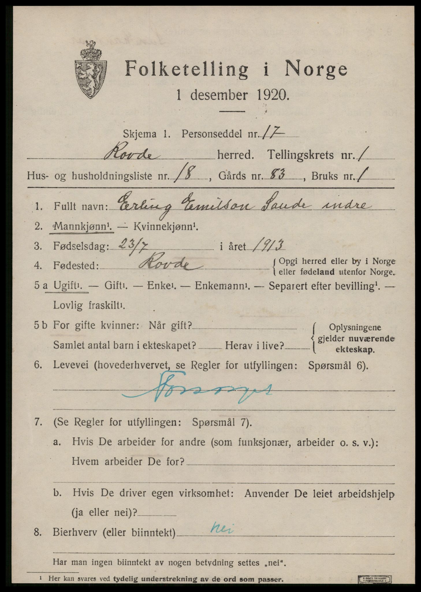 SAT, 1920 census for Rovde, 1920, p. 513