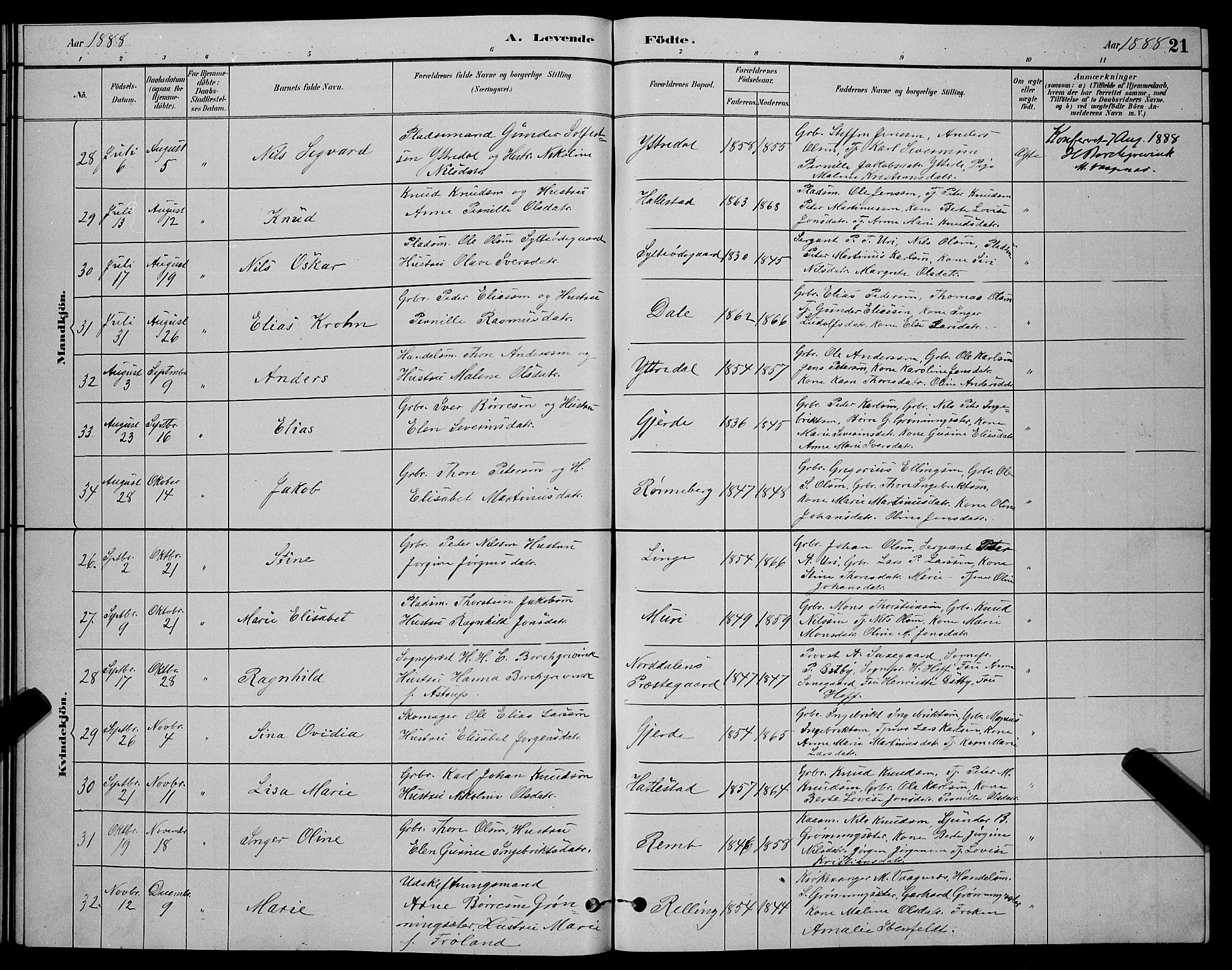 Ministerialprotokoller, klokkerbøker og fødselsregistre - Møre og Romsdal, AV/SAT-A-1454/519/L0263: Parish register (copy) no. 519C04, 1885-1892, p. 21