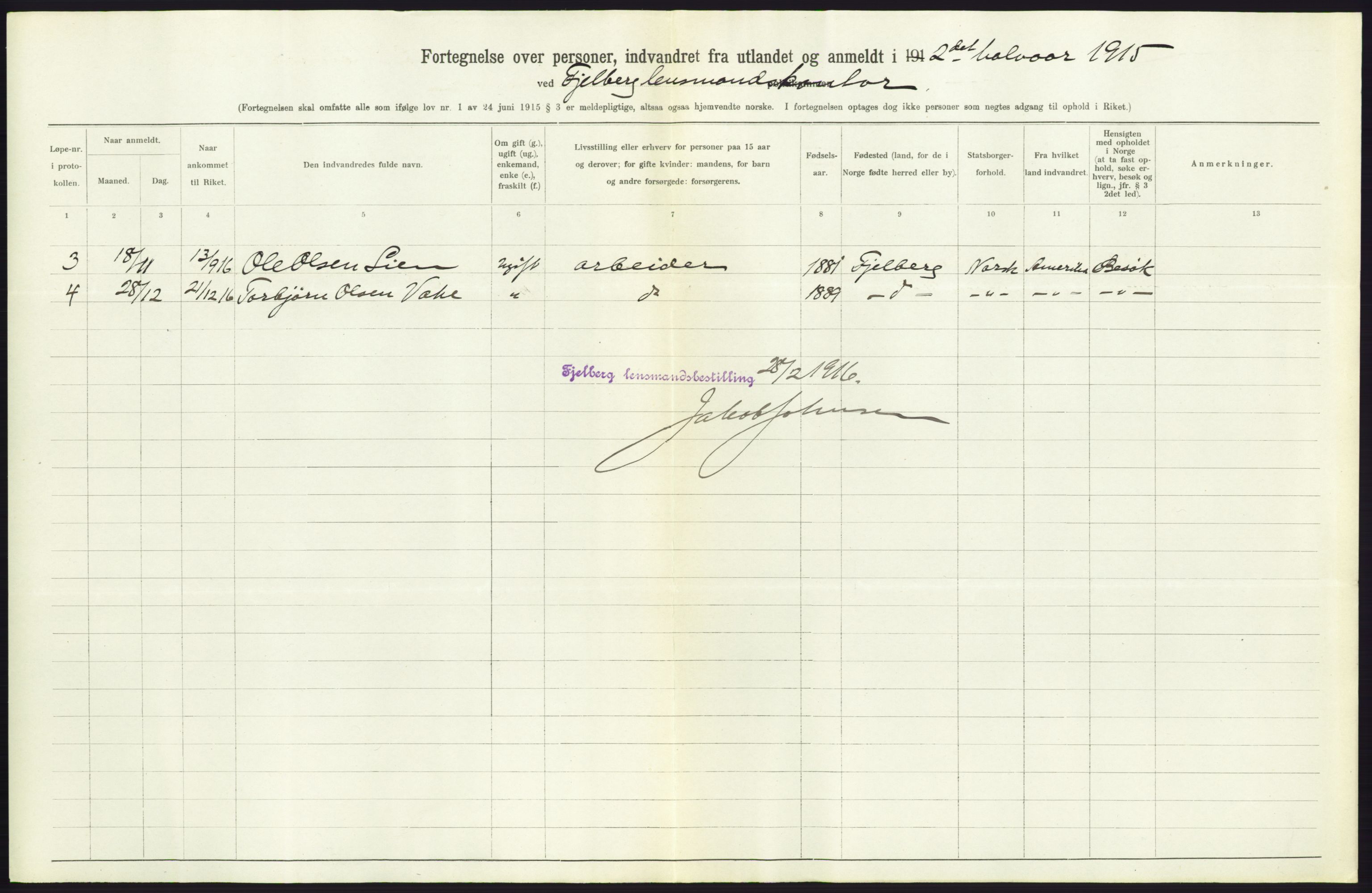 Statistisk sentralbyrå, Sosioøkonomiske emner, Folketellinger, boliger og boforhold, AV/RA-S-2231/F/Fa/L0001: Innvandring. Navn/fylkesvis, 1915, p. 412