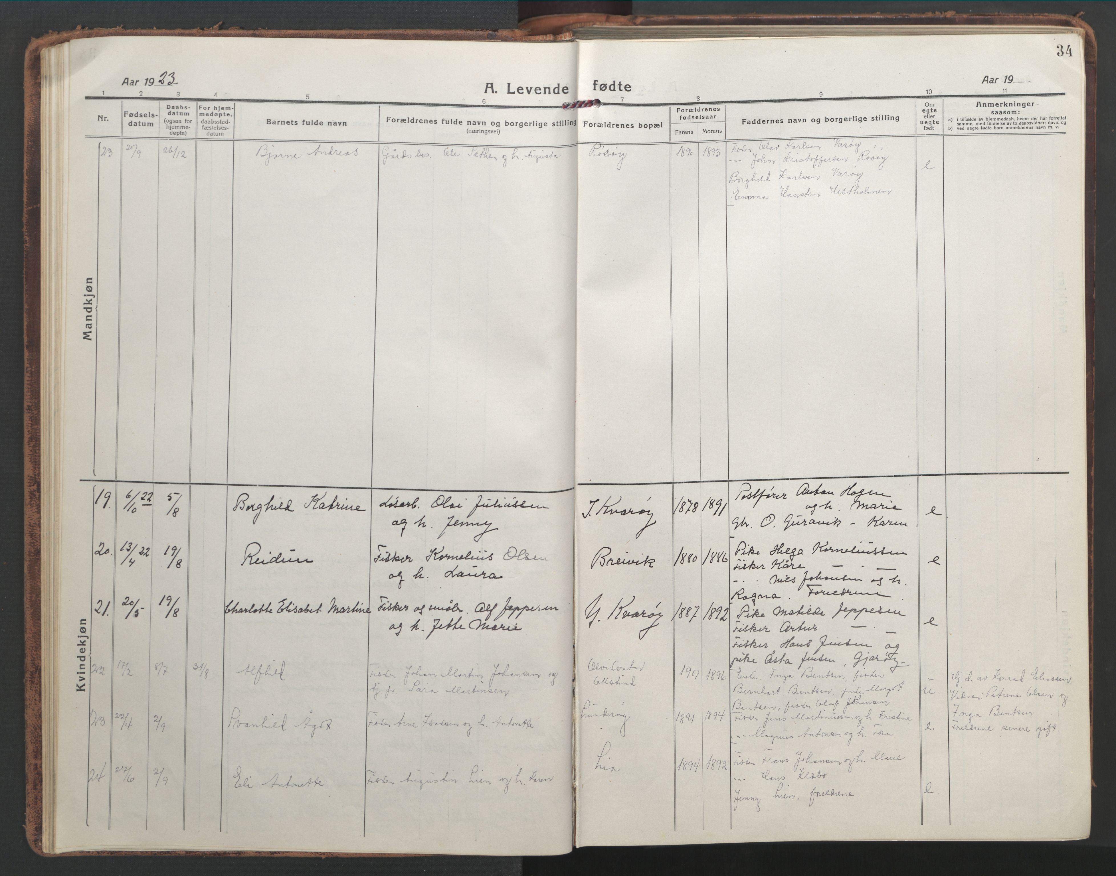 Ministerialprotokoller, klokkerbøker og fødselsregistre - Nordland, AV/SAT-A-1459/839/L0574: Parish register (copy) no. 839C04, 1918-1950, p. 34