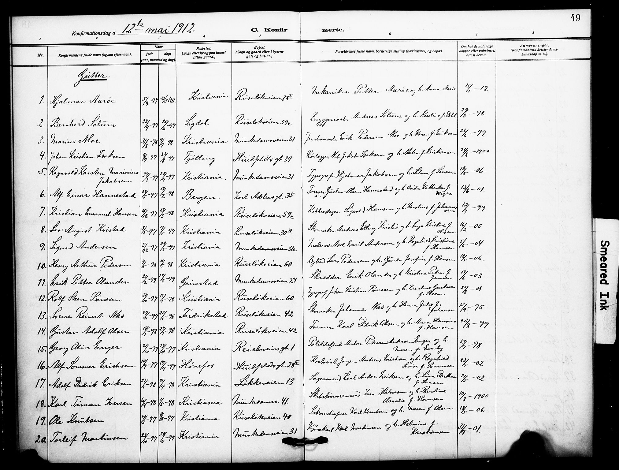 Johannes prestekontor Kirkebøker, AV/SAO-A-10852/F/Fa/L0011: Parish register (official) no. 11, 1908-1921, p. 49