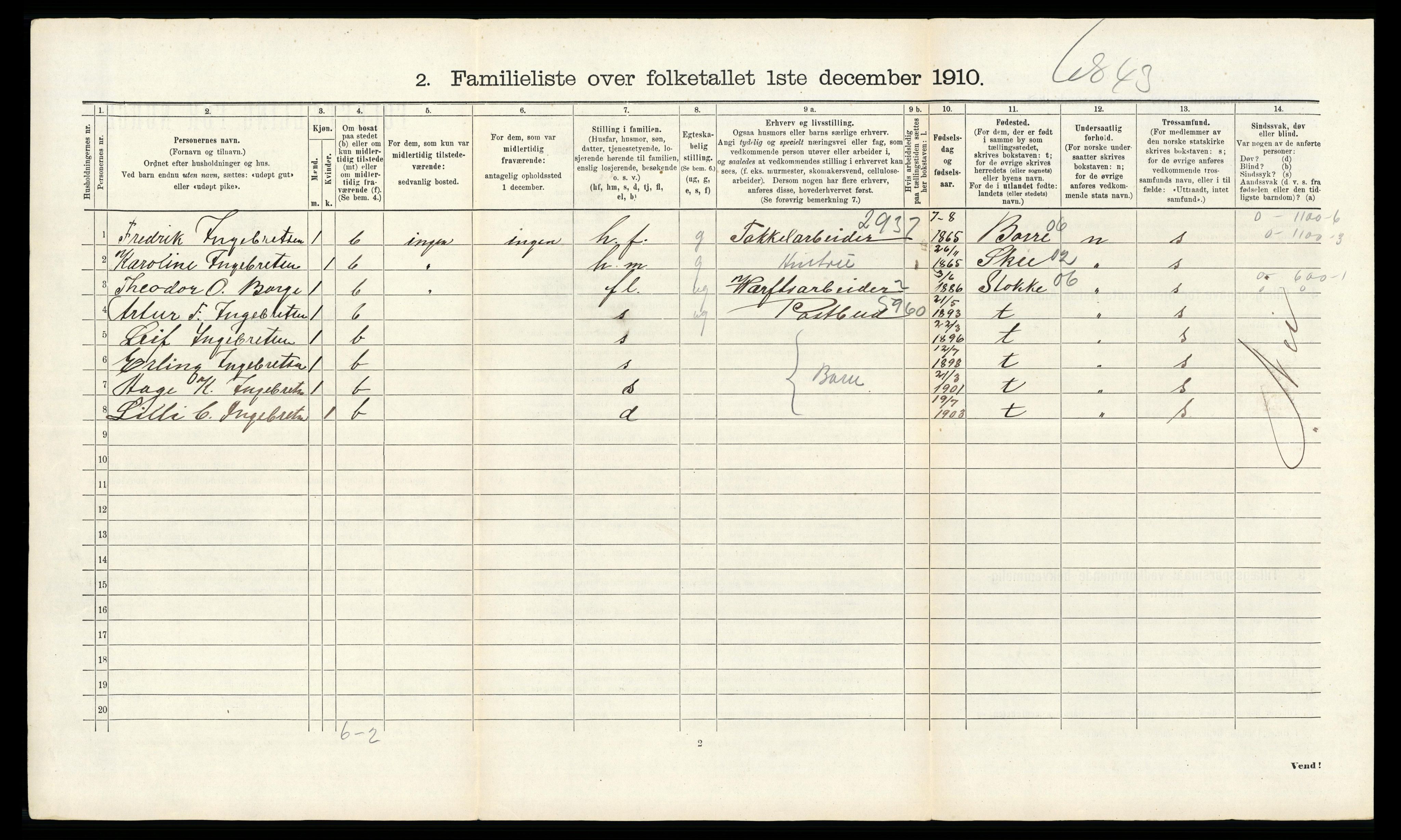 RA, 1910 census for Horten, 1910, p. 5769