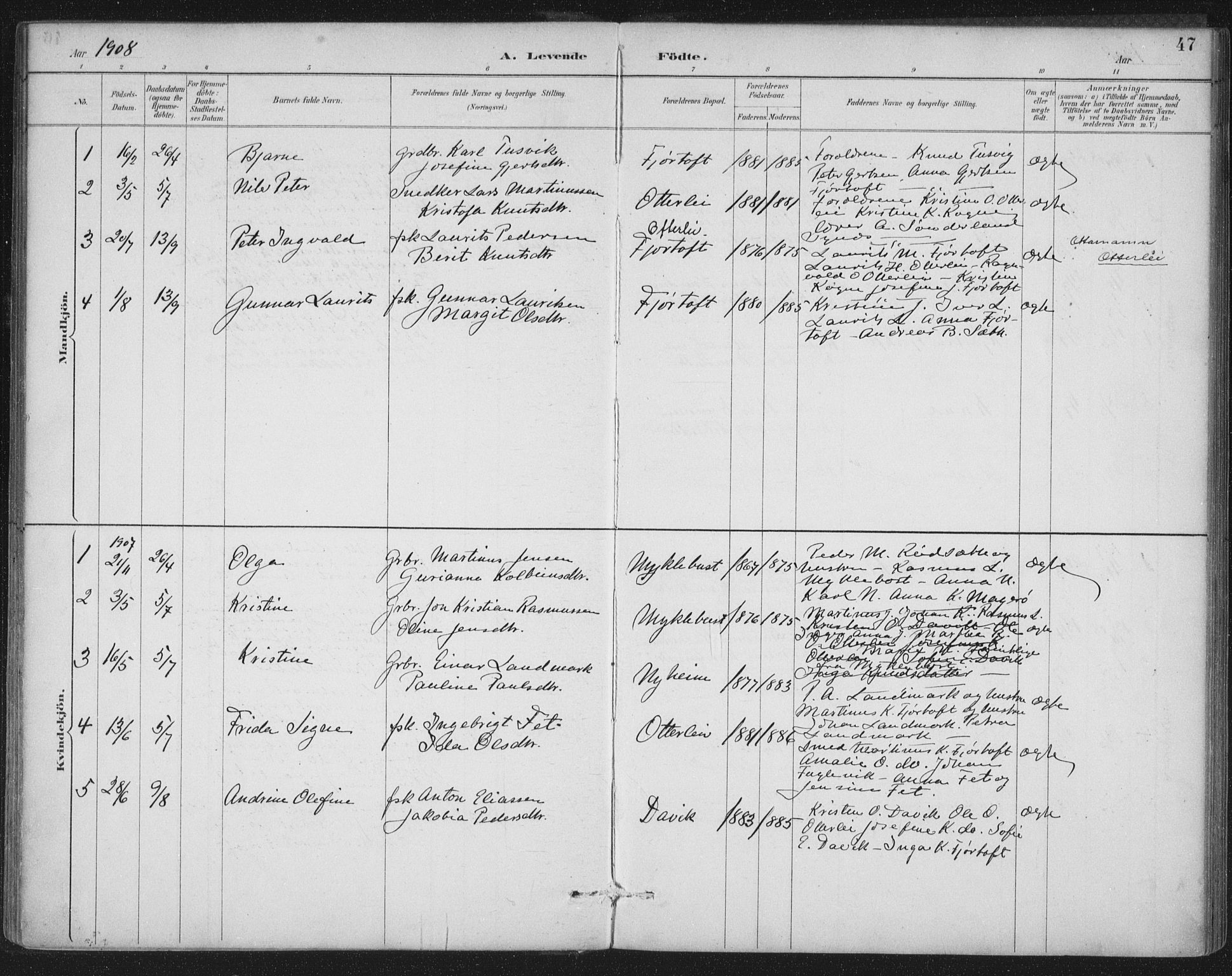 Ministerialprotokoller, klokkerbøker og fødselsregistre - Møre og Romsdal, AV/SAT-A-1454/538/L0522: Parish register (official) no. 538A01, 1884-1913, p. 47