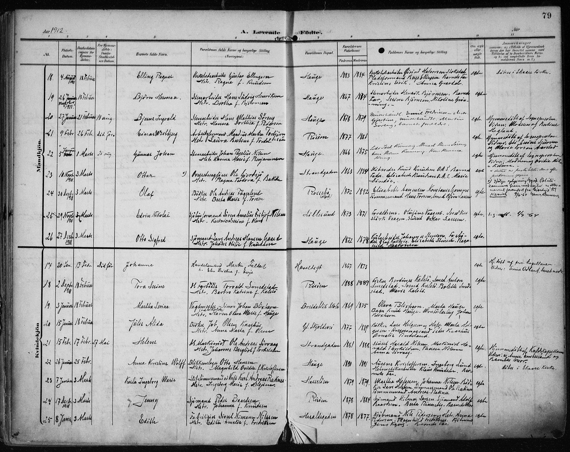 Haugesund sokneprestkontor, AV/SAST-A -101863/H/Ha/Haa/L0008: Parish register (official) no. A 8, 1908-1921, p. 79