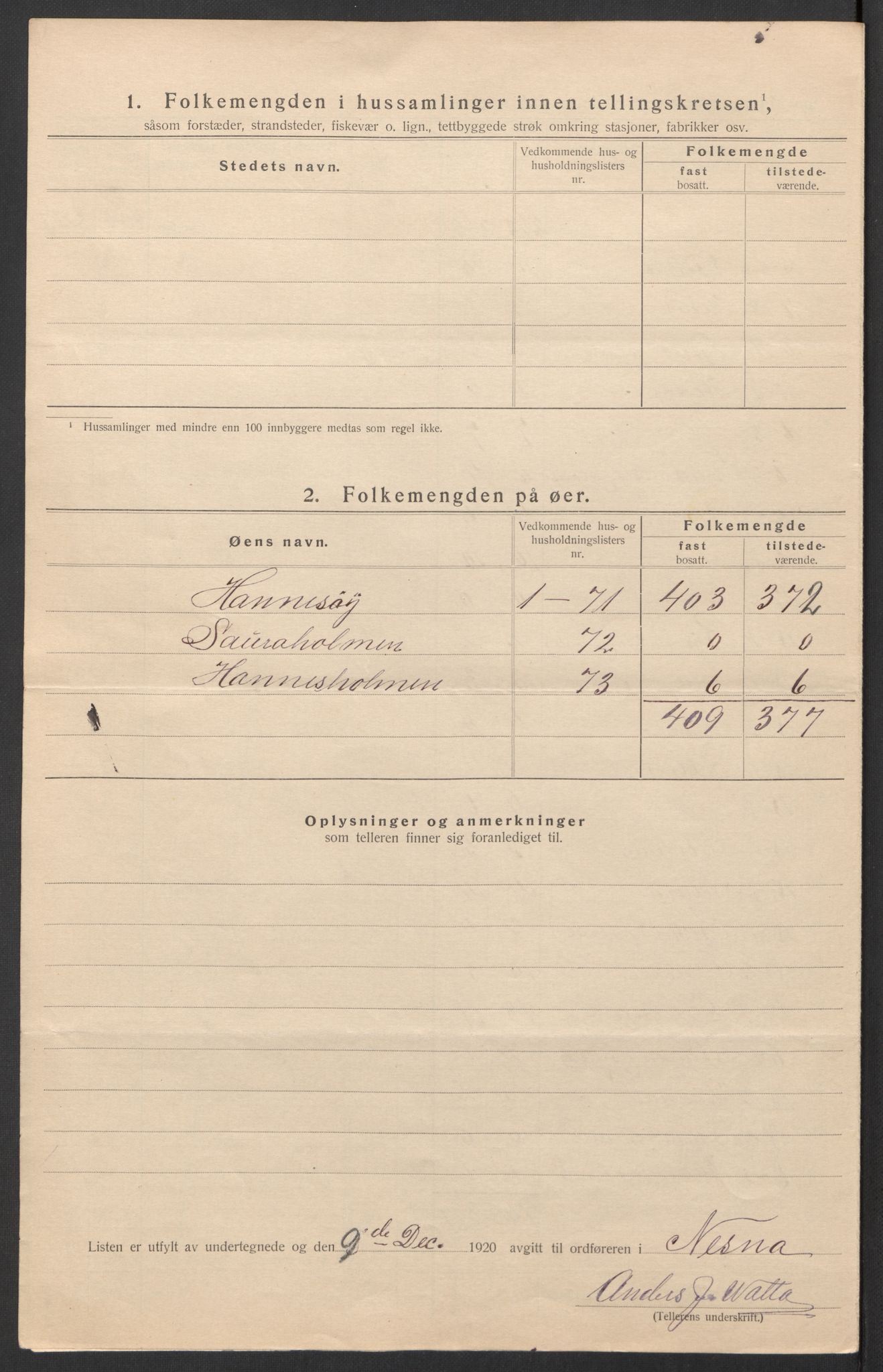 SAT, 1920 census for Nesna, 1920, p. 12