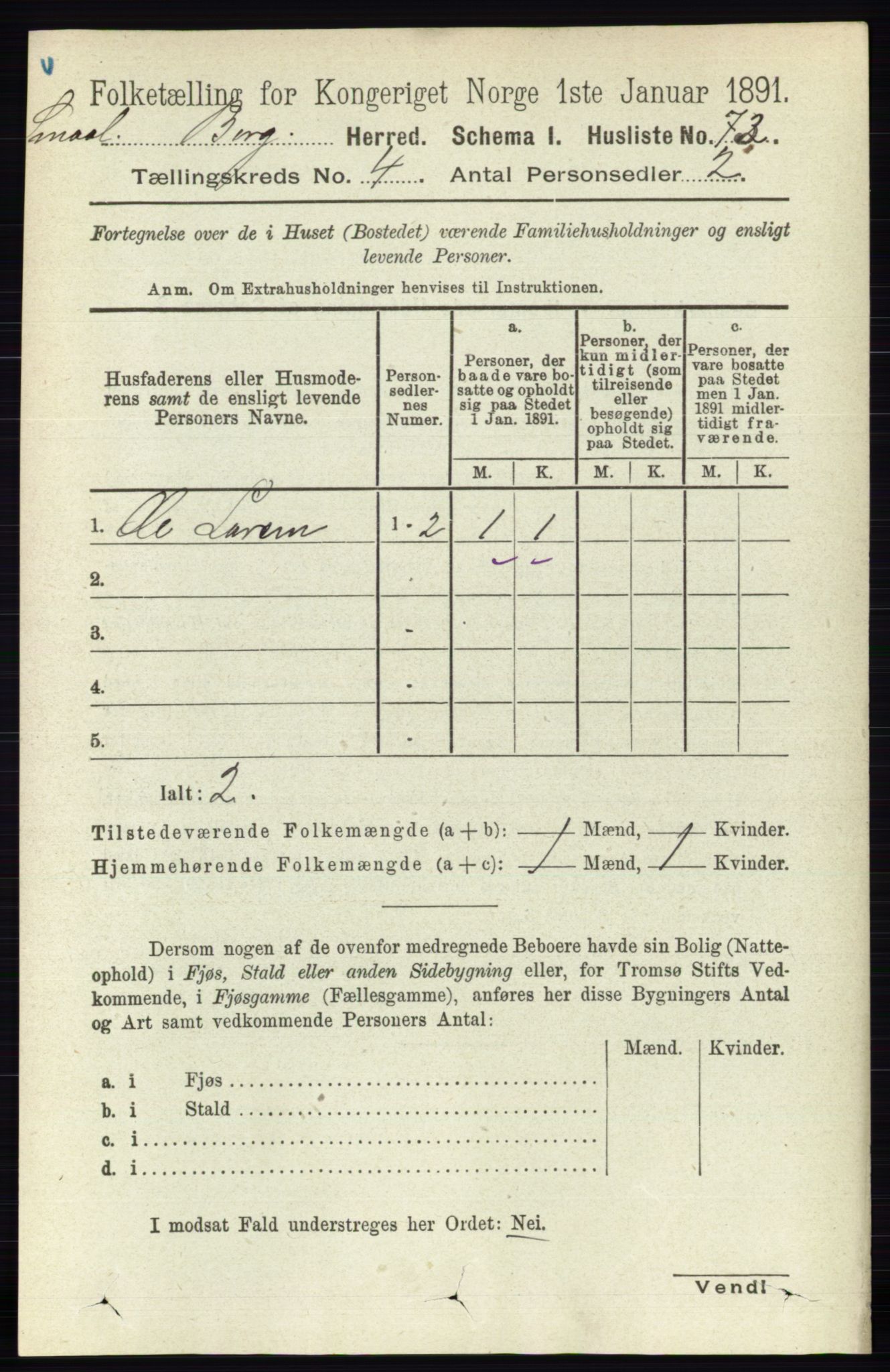 RA, 1891 census for 0116 Berg, 1891, p. 2797