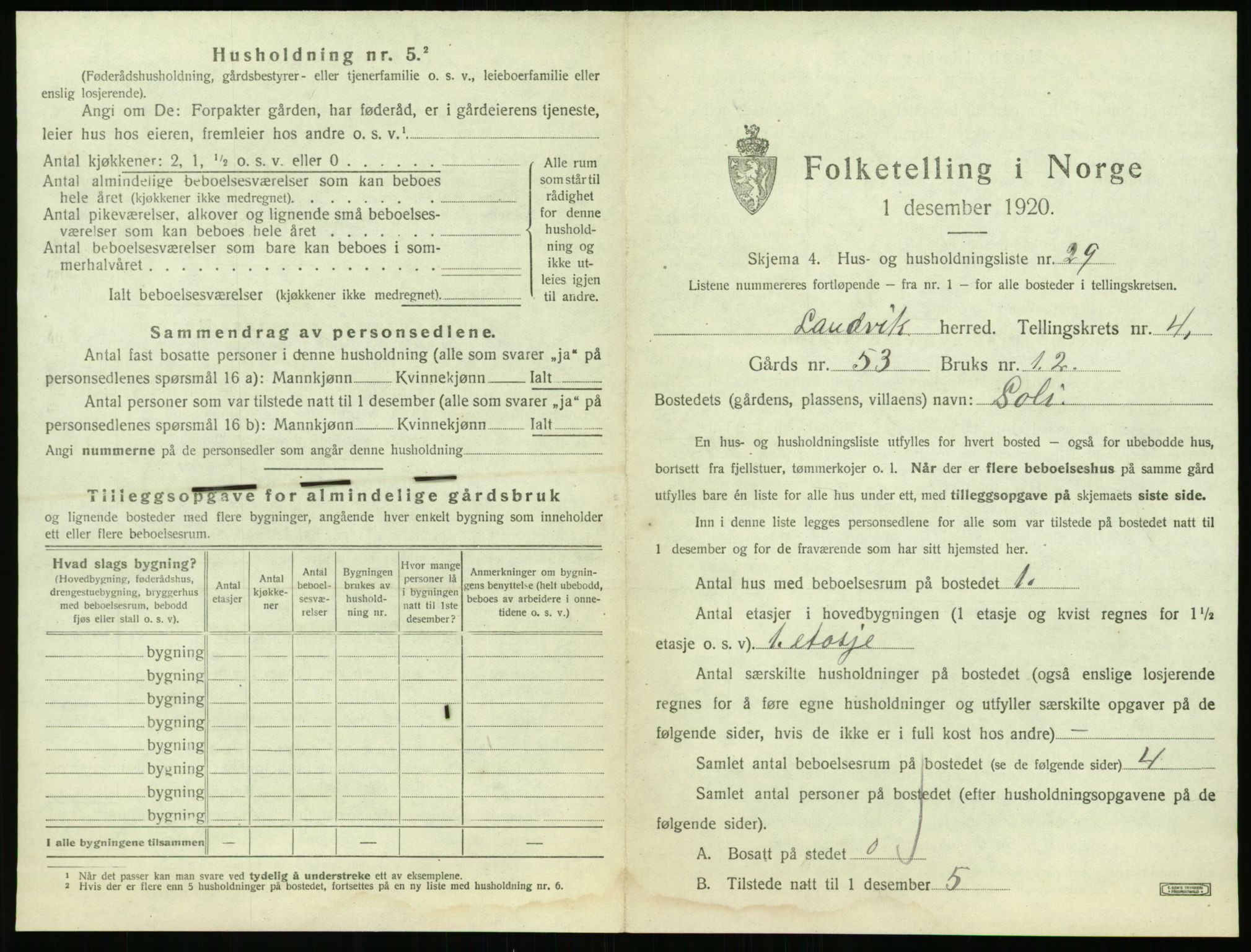 SAK, 1920 census for Landvik, 1920, p. 738