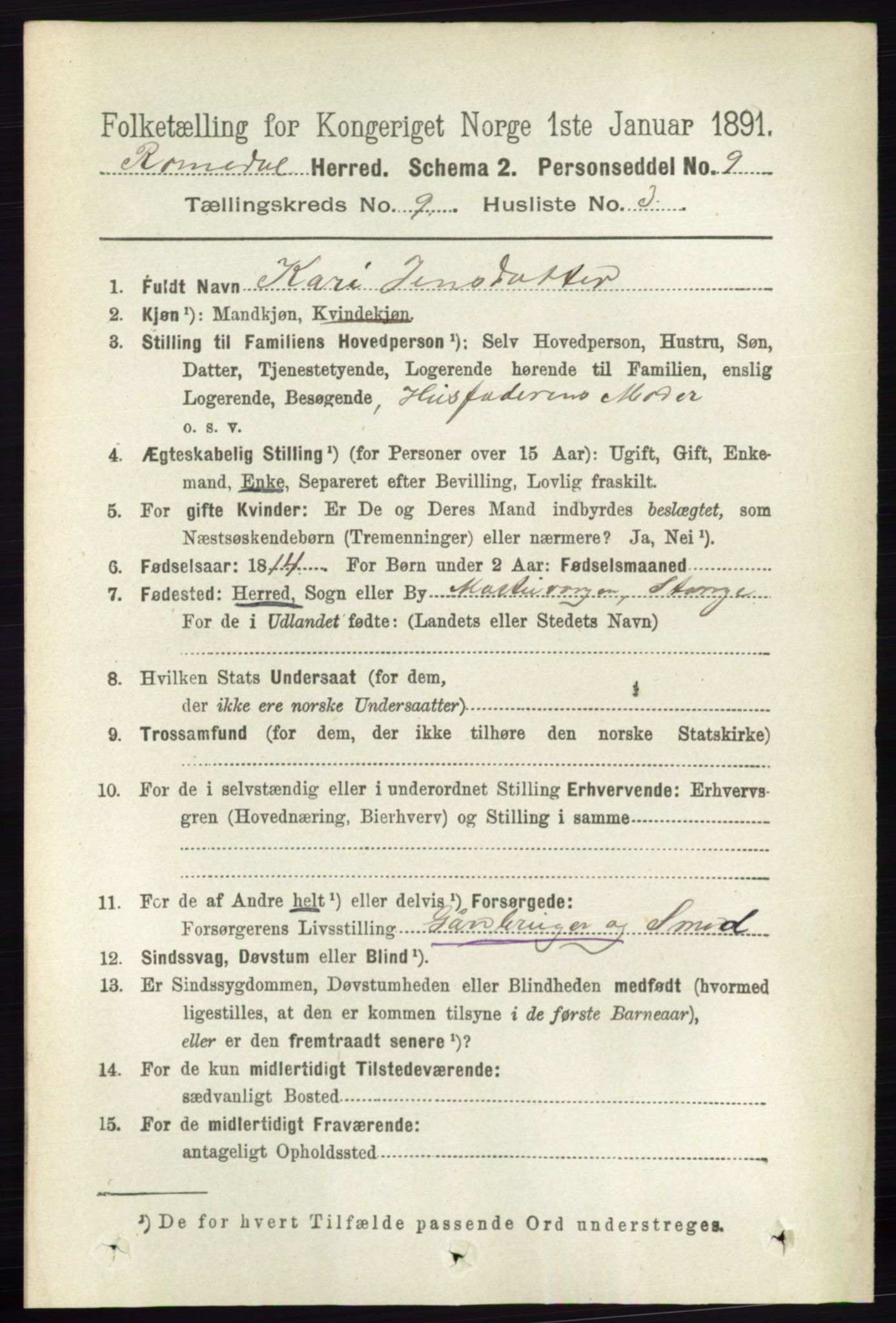 RA, 1891 census for 0416 Romedal, 1891, p. 4333