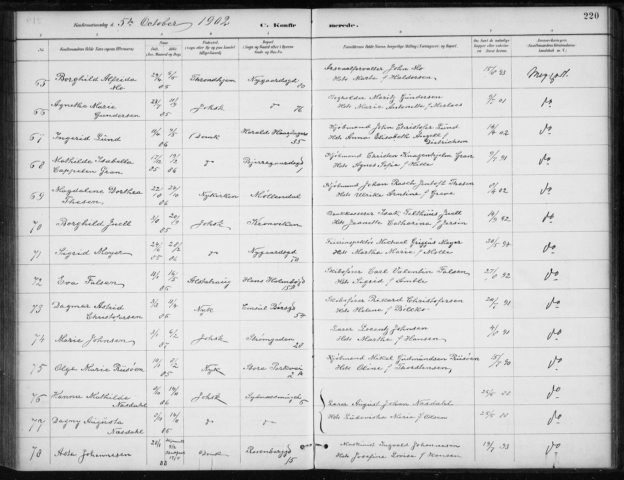 Johanneskirken sokneprestembete, AV/SAB-A-76001/H/Haa/L0008: Parish register (official) no. C 1, 1885-1907, p. 220