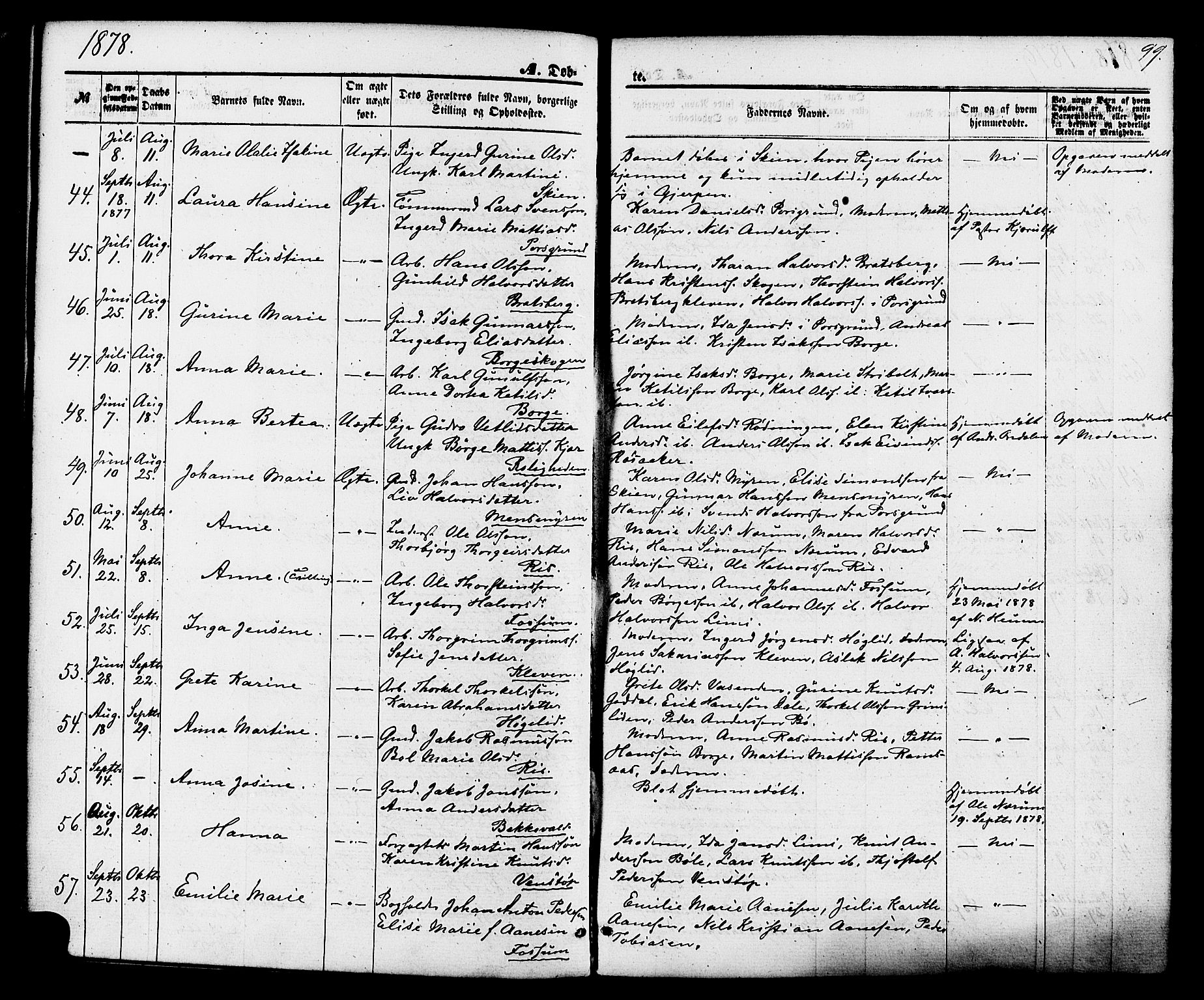 Gjerpen kirkebøker, SAKO/A-265/F/Fa/L0009: Parish register (official) no. I 9, 1872-1885, p. 99