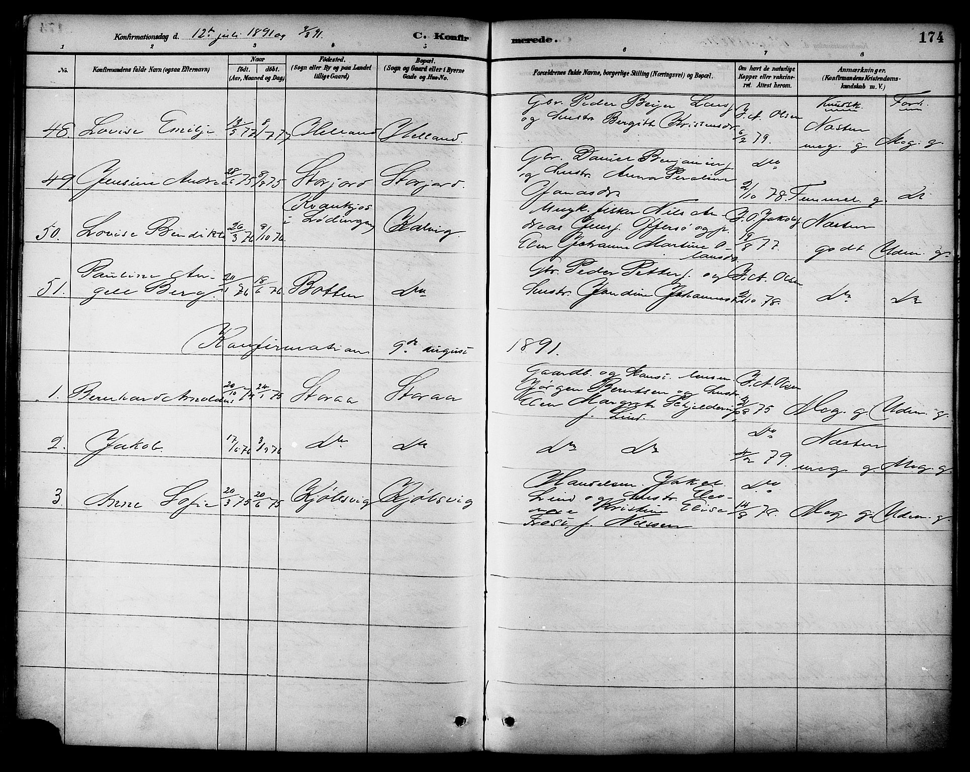 Ministerialprotokoller, klokkerbøker og fødselsregistre - Nordland, AV/SAT-A-1459/861/L0869: Parish register (official) no. 861A04, 1889-1903, p. 174