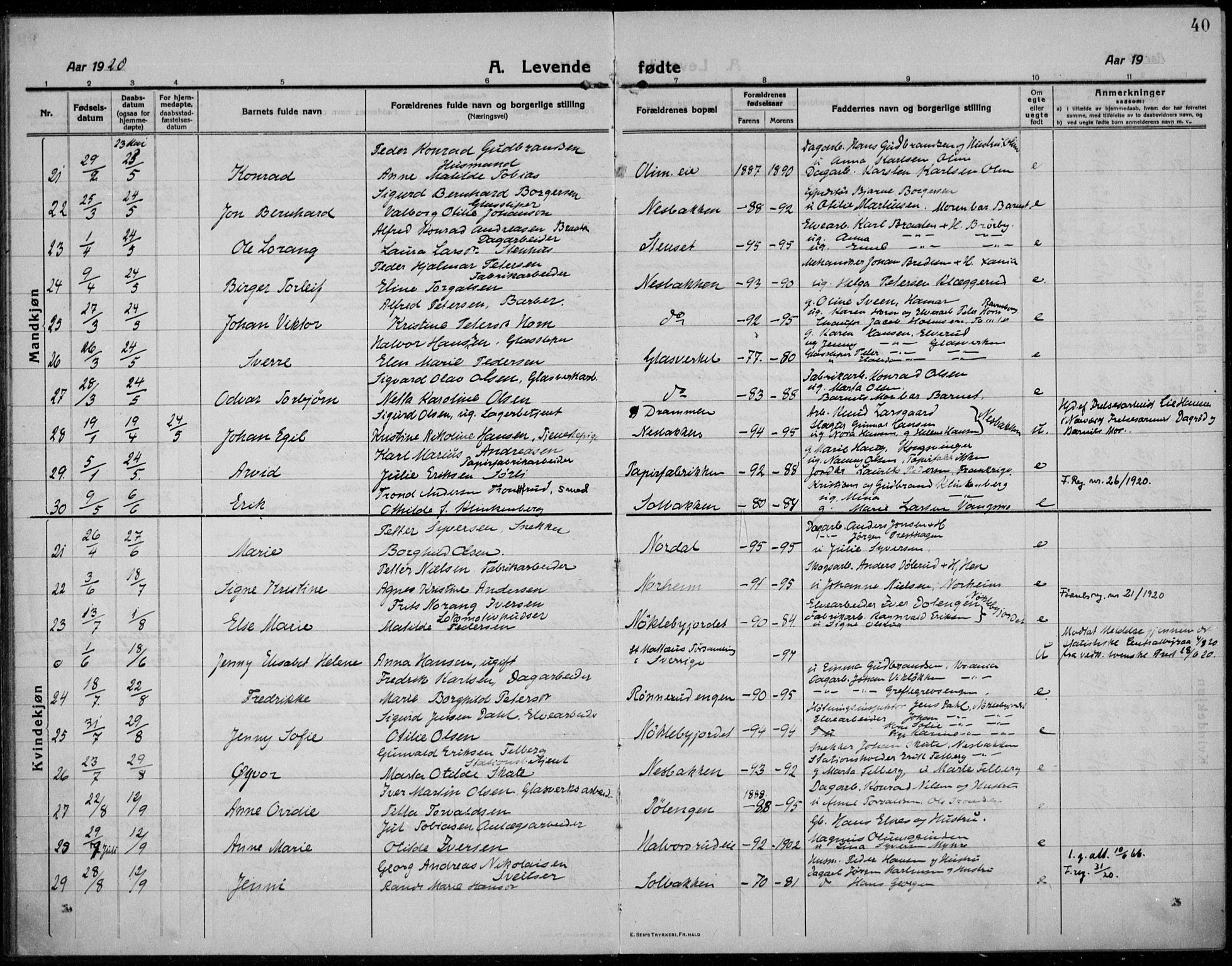 Jevnaker prestekontor, SAH/PREST-116/H/Ha/Haa/L0012: Parish register (official) no. 12, 1914-1924, p. 40