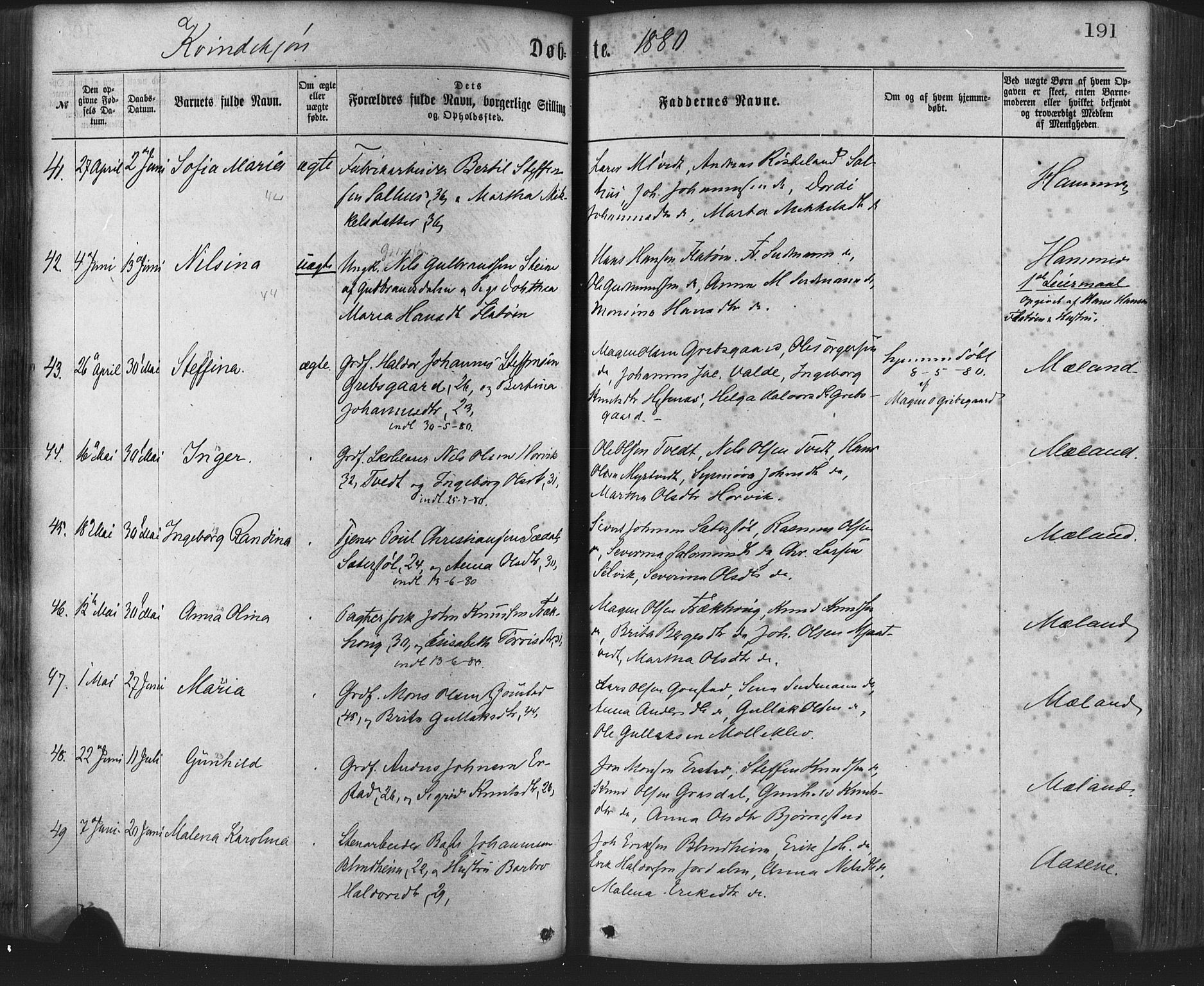 Hamre sokneprestembete, AV/SAB-A-75501/H/Ha/Haa/Haaa/L0015: Parish register (official) no. A 15, 1870-1881, p. 191