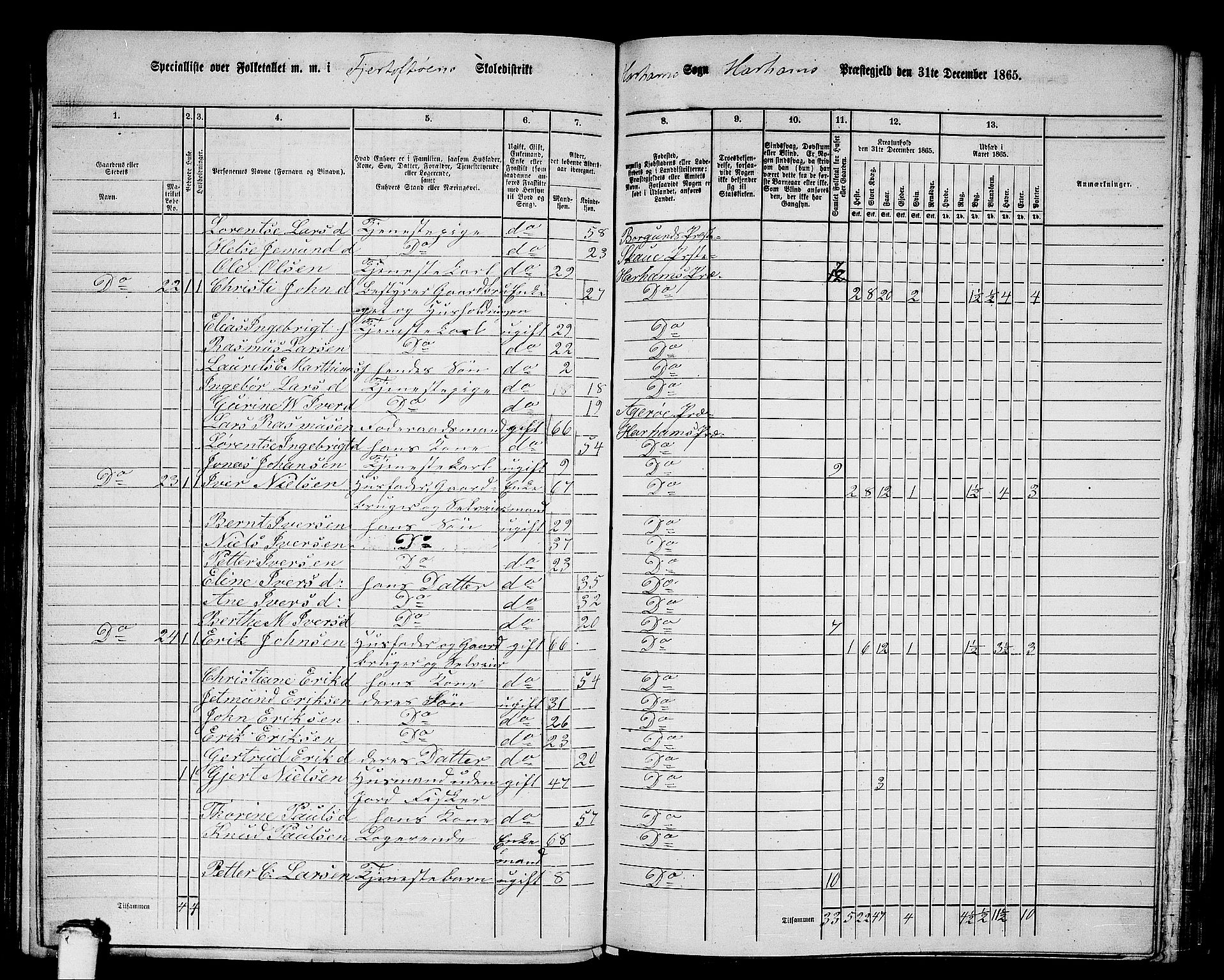 RA, 1865 census for Haram, 1865, p. 14