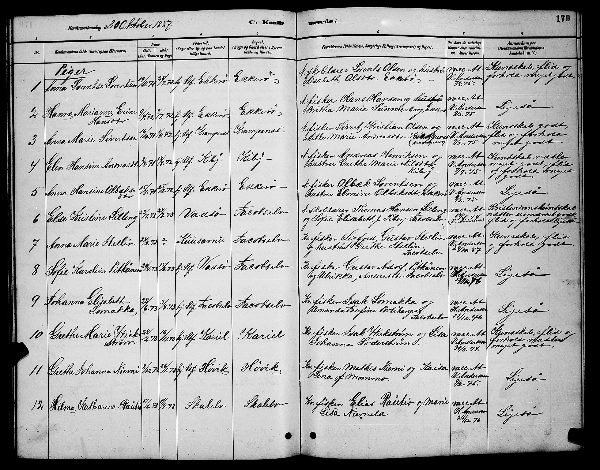 Vadsø sokneprestkontor, SATØ/S-1325/H/Hb/L0003klokker: Parish register (copy) no. 3, 1881-1901, p. 179