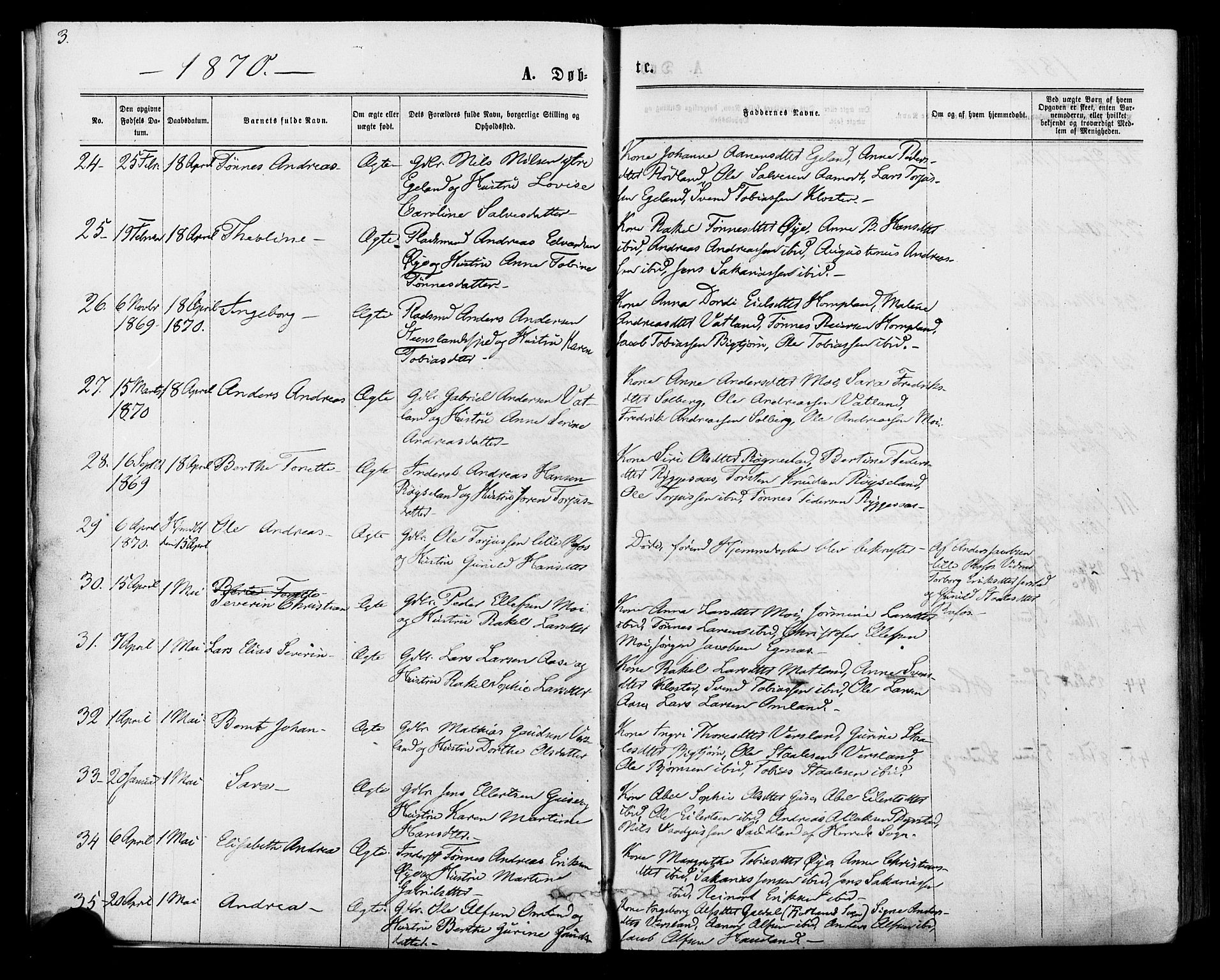 Kvinesdal sokneprestkontor, AV/SAK-1111-0026/F/Fa/Fab/L0007: Parish register (official) no. A 7, 1870-1885, p. 3