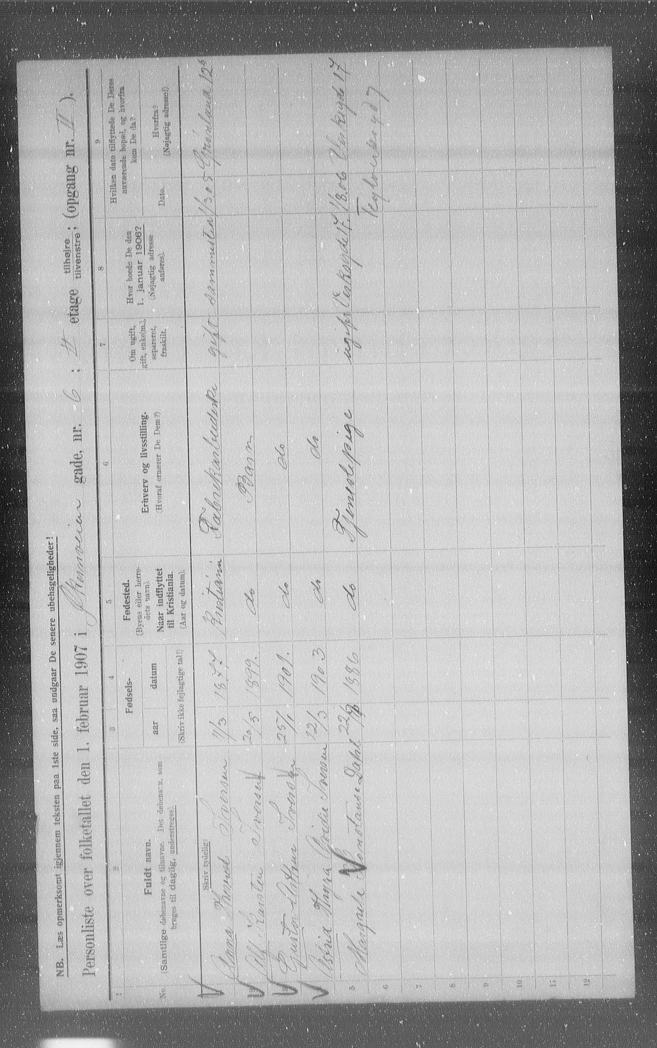 OBA, Municipal Census 1907 for Kristiania, 1907, p. 65466