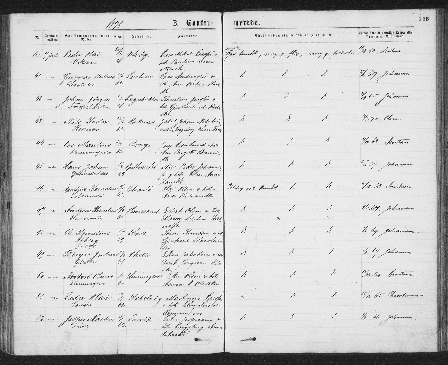 Ministerialprotokoller, klokkerbøker og fødselsregistre - Nordland, SAT/A-1459/874/L1058: Parish register (official) no. 874A02, 1878-1883, p. 156