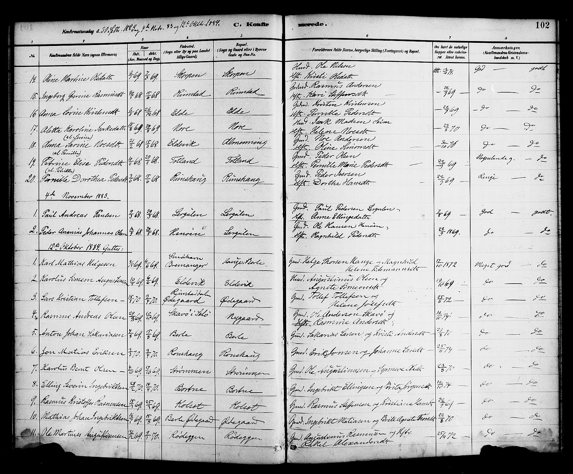 Davik sokneprestembete, AV/SAB-A-79701/H/Haa/Haad/L0001: Parish register (official) no. D 1, 1882-1900, p. 102