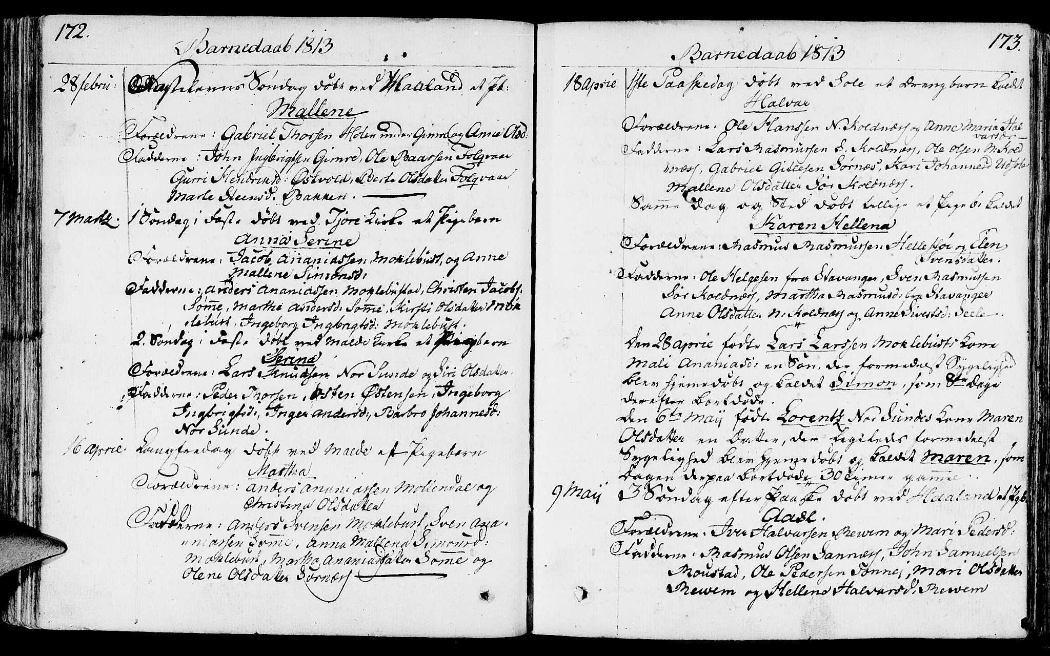 Håland sokneprestkontor, AV/SAST-A-101802/001/30BA/L0003: Parish register (official) no. A 3, 1794-1815, p. 172-173