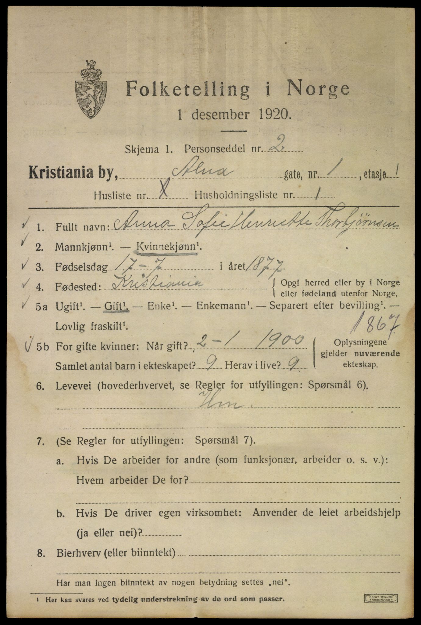 SAO, 1920 census for Kristiania, 1920, p. 141475