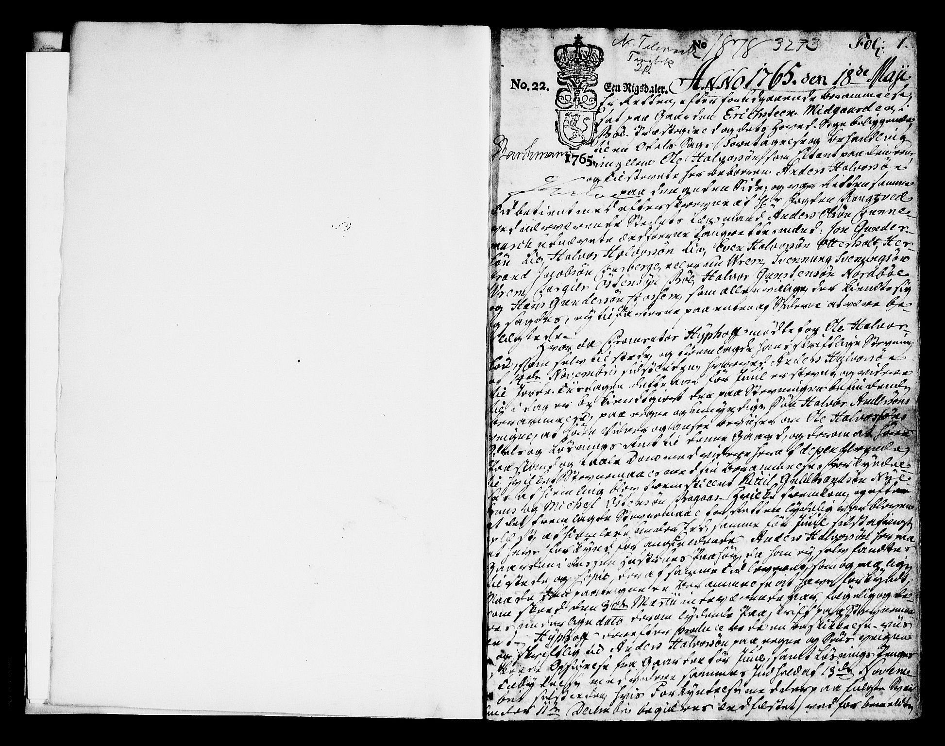 Nedre Telemark sorenskriveri, AV/SAKO-A-135/F/Fa/L0023: Tingbok, 1765-1767, p. 1